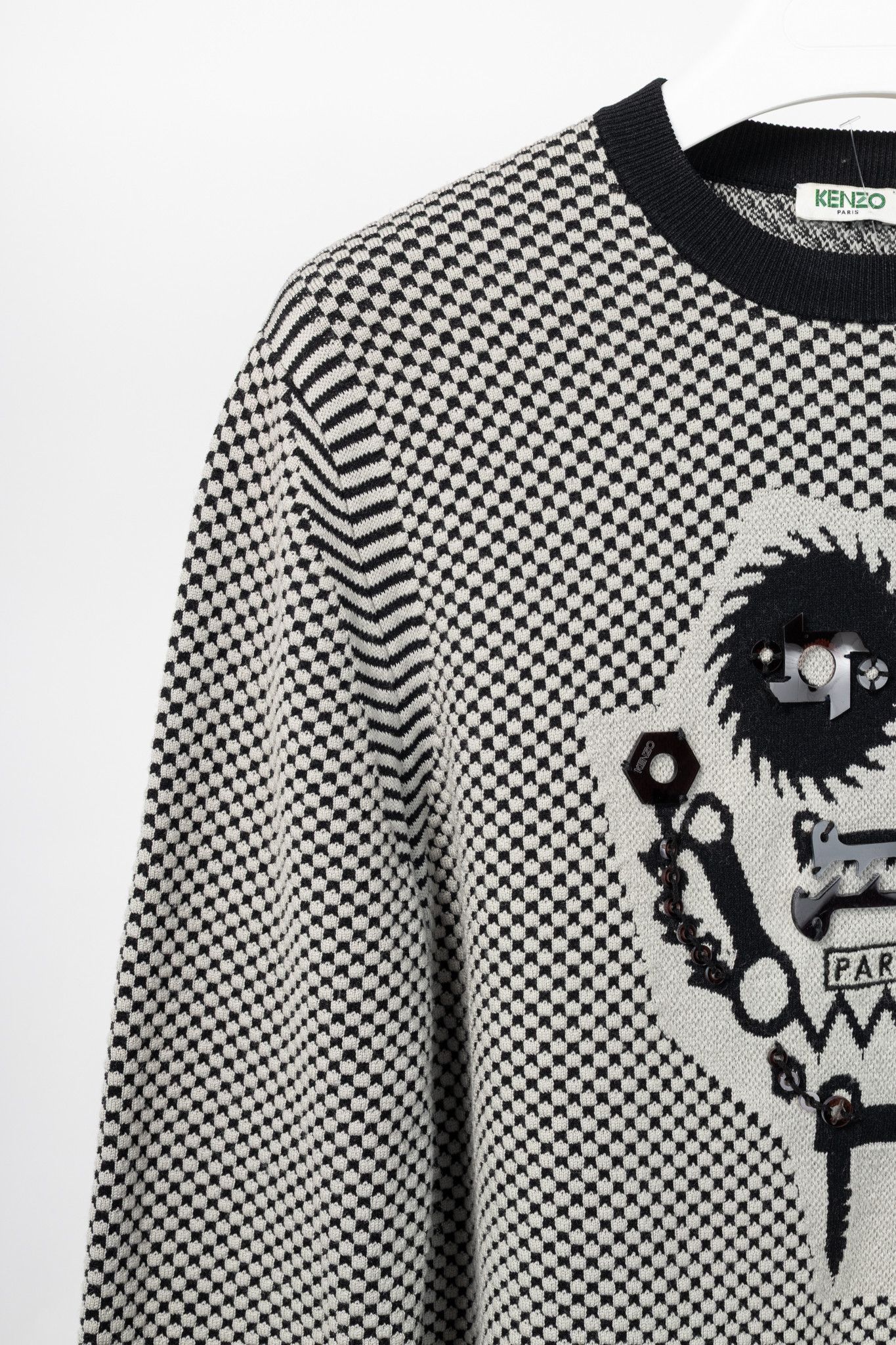 Kenzo Kenzo Grey Wool-Blend Gear Jacquard Sweater Size US L / EU 52-54 / 3 - 7 Thumbnail
