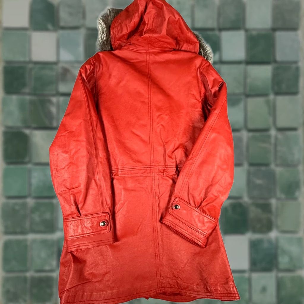 Doublet VINTAGE Red Leather Fox Fur Hooded Coat Jacket XL Womens Double Breasted Luxury Size XL / US 12-14 / IT 48-50 - 1 Thumbnail