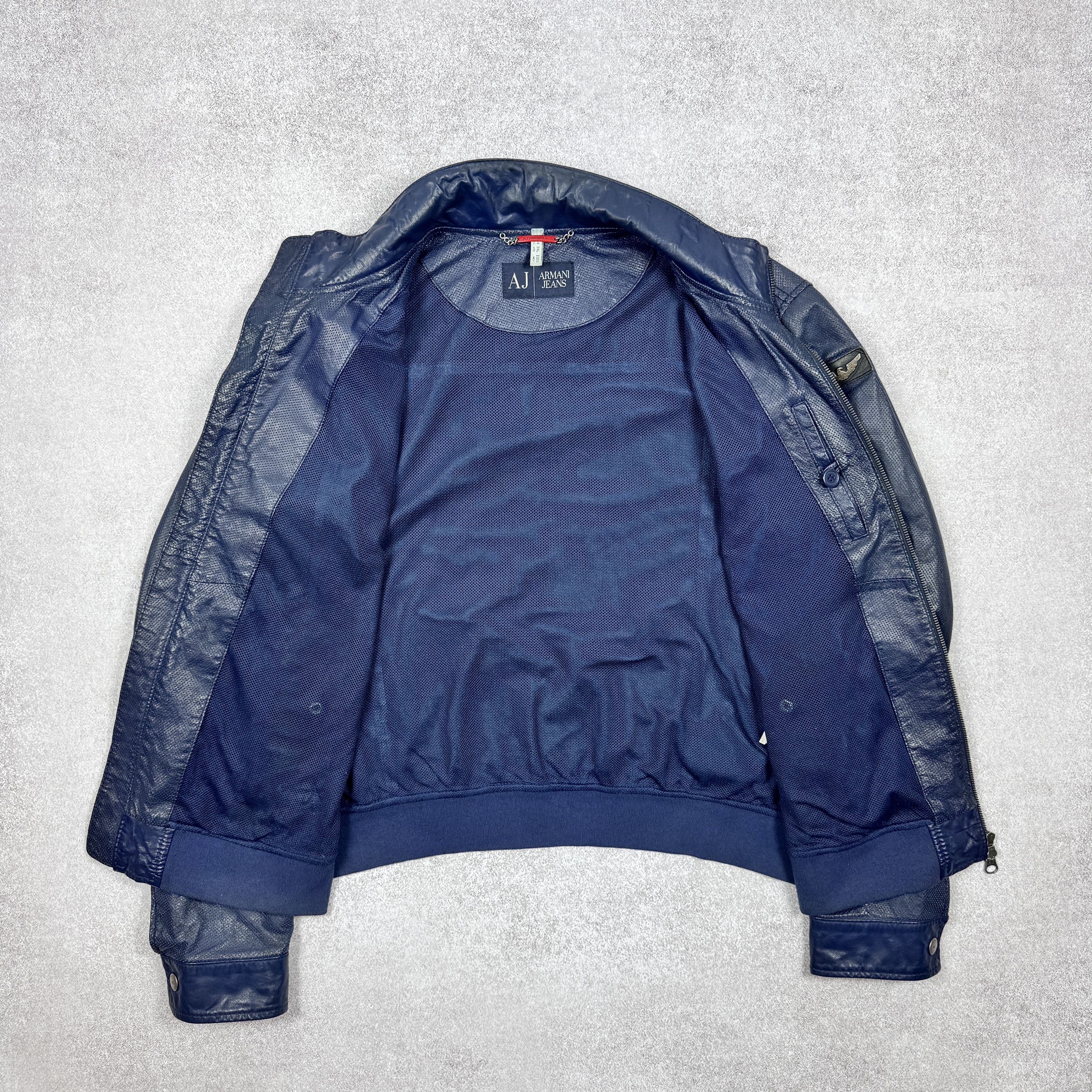 Armani Men`s Armani Jeans Navy Perforated Leather Jacket Size 3XL Size US XXL / EU 58 / 5 - 3 Thumbnail