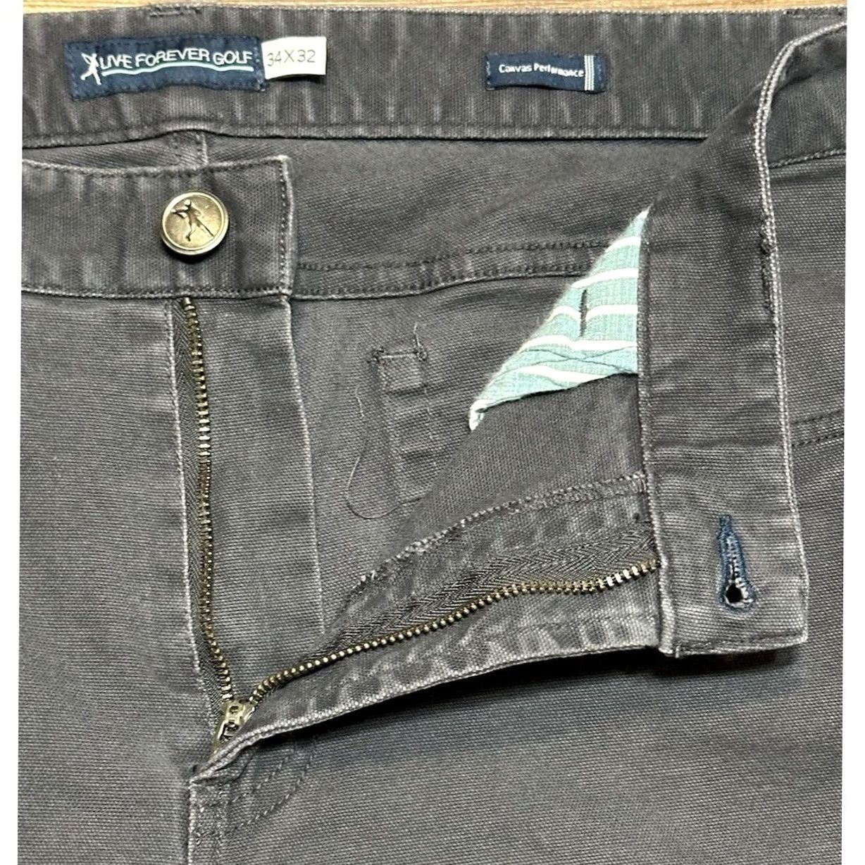 Vintage Live Forever Golf Pants Chino Men's 34 Regular Gray Solid Microfiber Polyester Spandex 28 34x28 Size US 36 / EU 52 - 3 Thumbnail