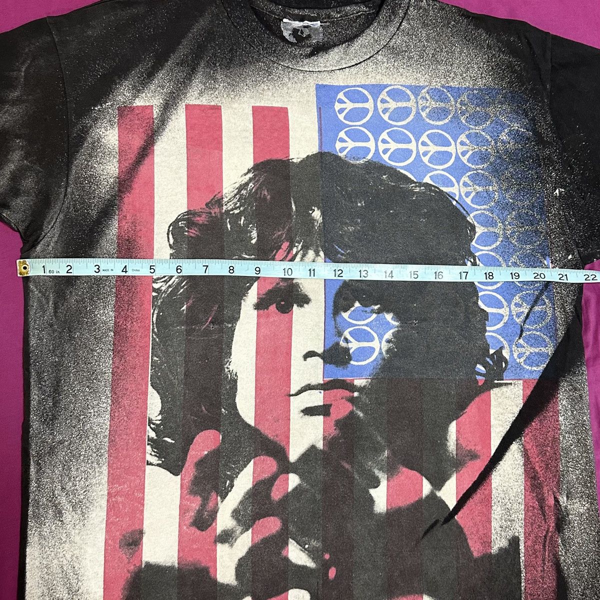 Band Tees × Vintage Vintage Jim Morrison T Shirt Mosquito Head Peace Sign Flag Size US L / EU 52-54 / 3 - 5 Thumbnail