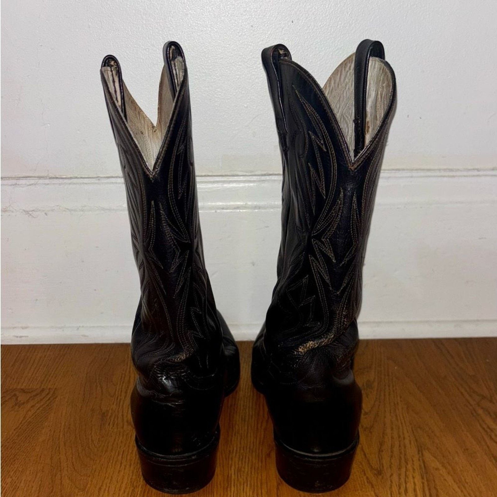 Lucchese 1990s Lucchese Black Cowboy Boots 11.5D Texas Deadstock Size US 11.5 / EU 44-45 - 5 Thumbnail