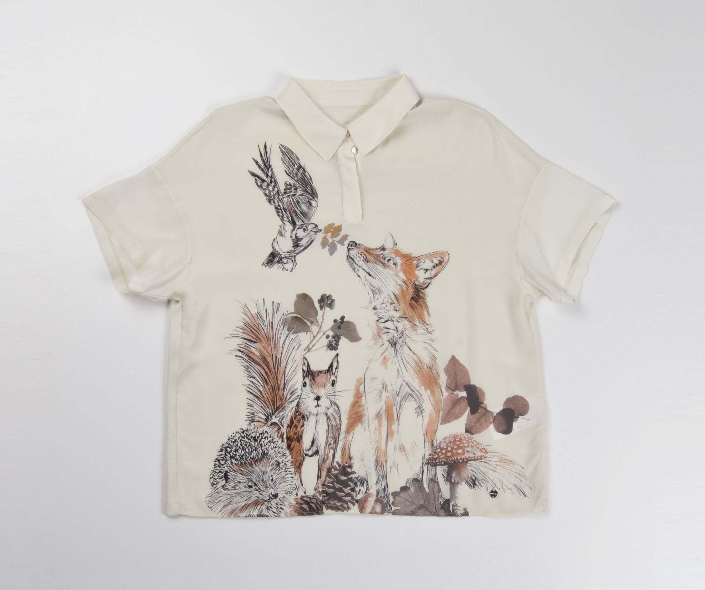 Other Marc Cain Animal Print Fox Bird Nature Graphic Silk Blouse Size S / US 4 / IT 40 - 3 Thumbnail