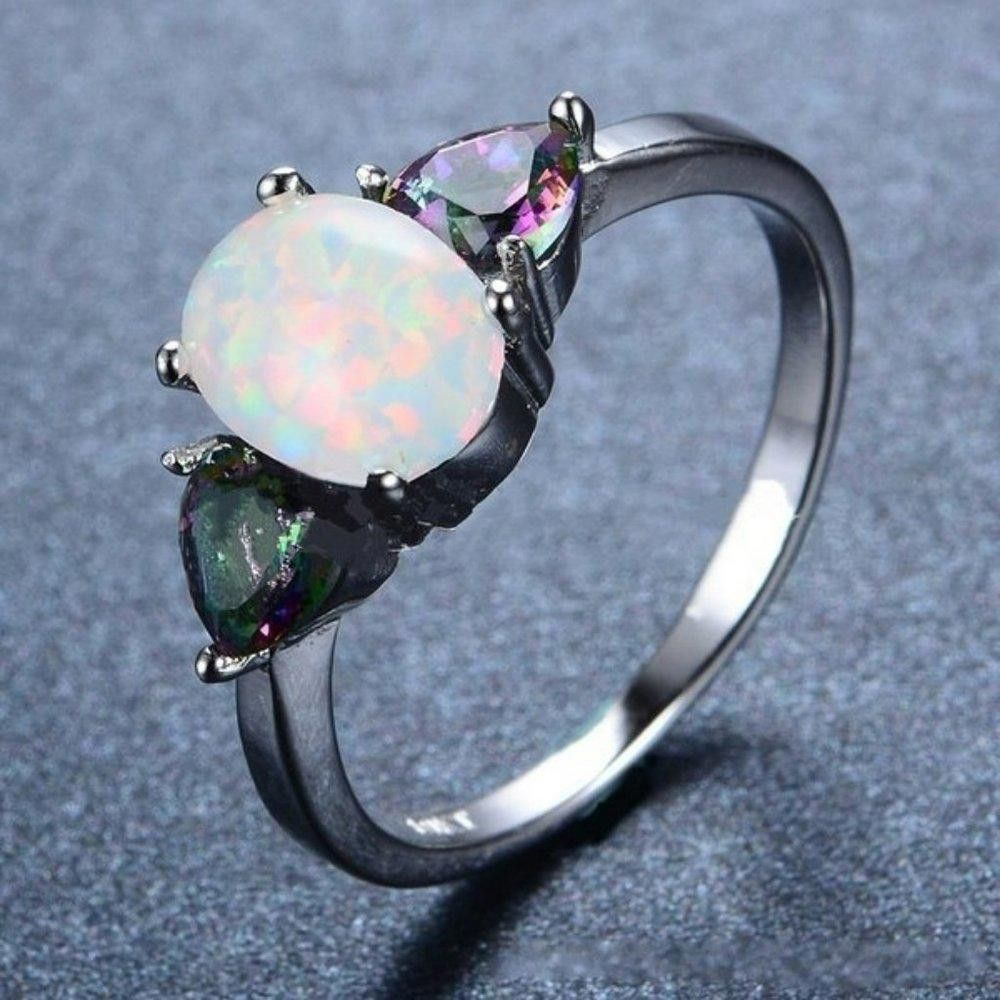 Designer White Opal & Heart Shaped Mystical Topaz Ring - Size 7 Size ONE SIZE - 6 Thumbnail
