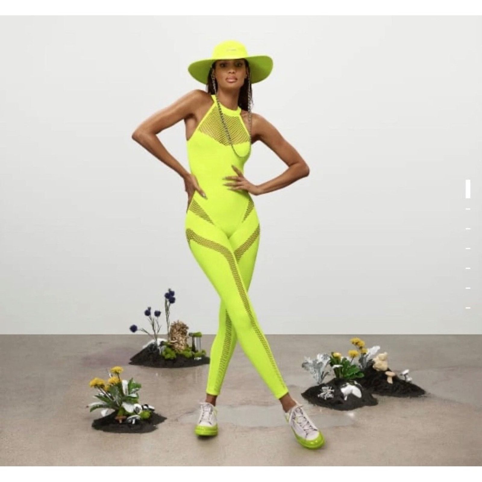 Ivy Park NWT Adidas x Ivy Park L Mesh Knit Catsuit Yellow Jumpsuit Size 34" / US 12 / IT 48 - 3 Thumbnail