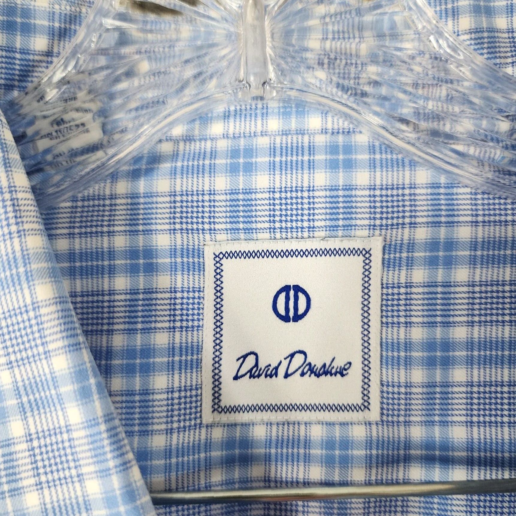David Donahue David Donahue Dress Shirt Men 2XL Blue Plaid Long Sleeve Mens Size 48R - 4 Thumbnail