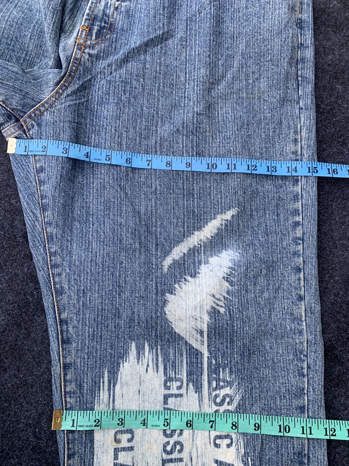 Phat Farm Baggy Denim Jeans Large Logo Paint Design Hip Hop.