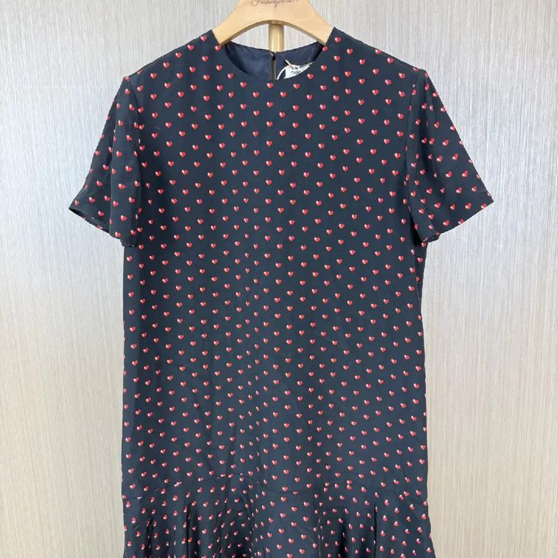 Yves Saint Laurent YSL Black Silk Women's Dress with Heart Print 0089 Size L / US 10 / IT 46 - 1 Thumbnail