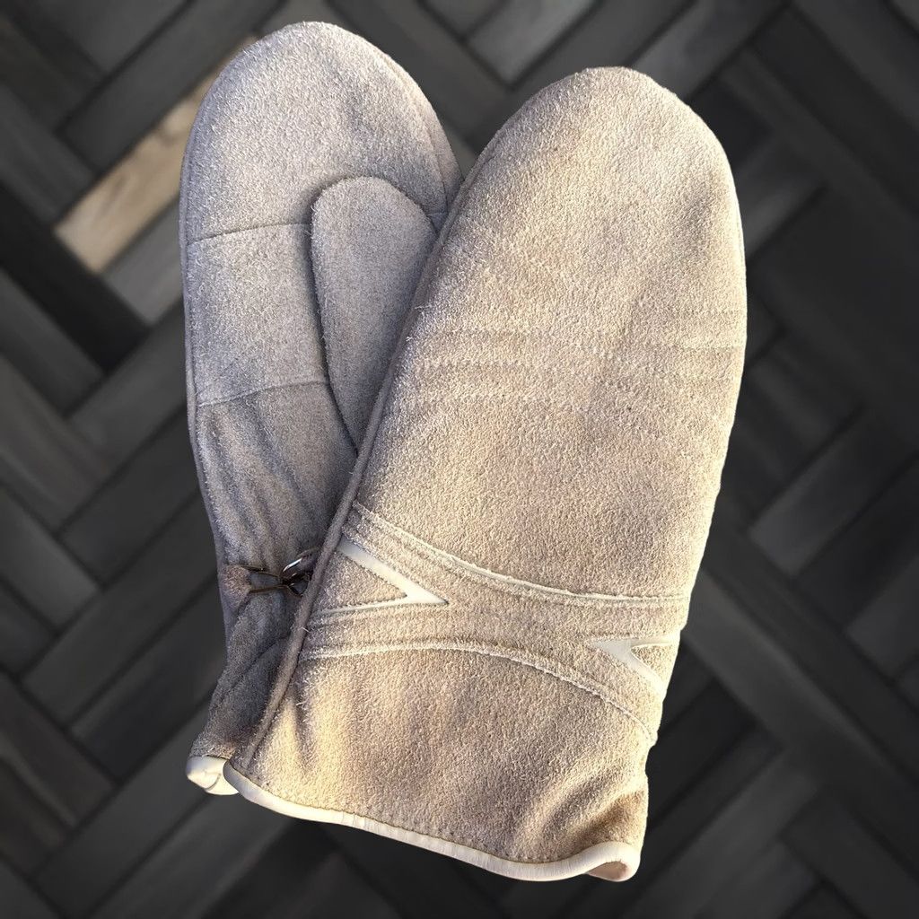 Vintage VINTAGE Suede Leather Trigger Mittens Ladies ML Beige Tan Ski Snowmobile Gloves Size ONE SIZE - 1 Thumbnail