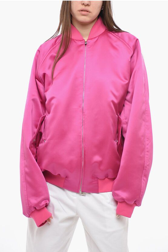 image of The Andamane Satin Lupe Bomber Jacket in Pink, Women's (Size Medium)
