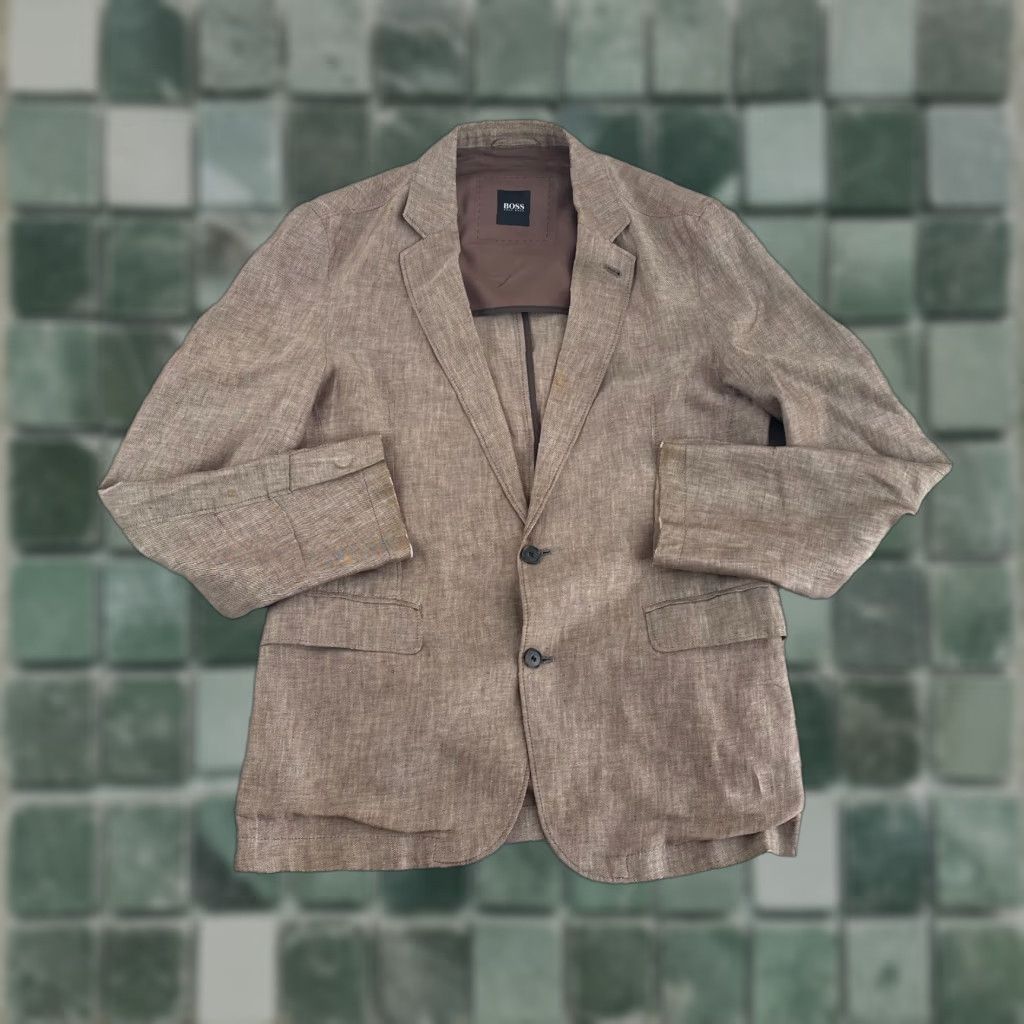 VINTAGE? No — Hugo Boss Blazer Mens 40R Linen Brown Sport Coat Notch Lapel Single-Breasted Two-Button Dry Clean Only Classic Linen Blazer Mens