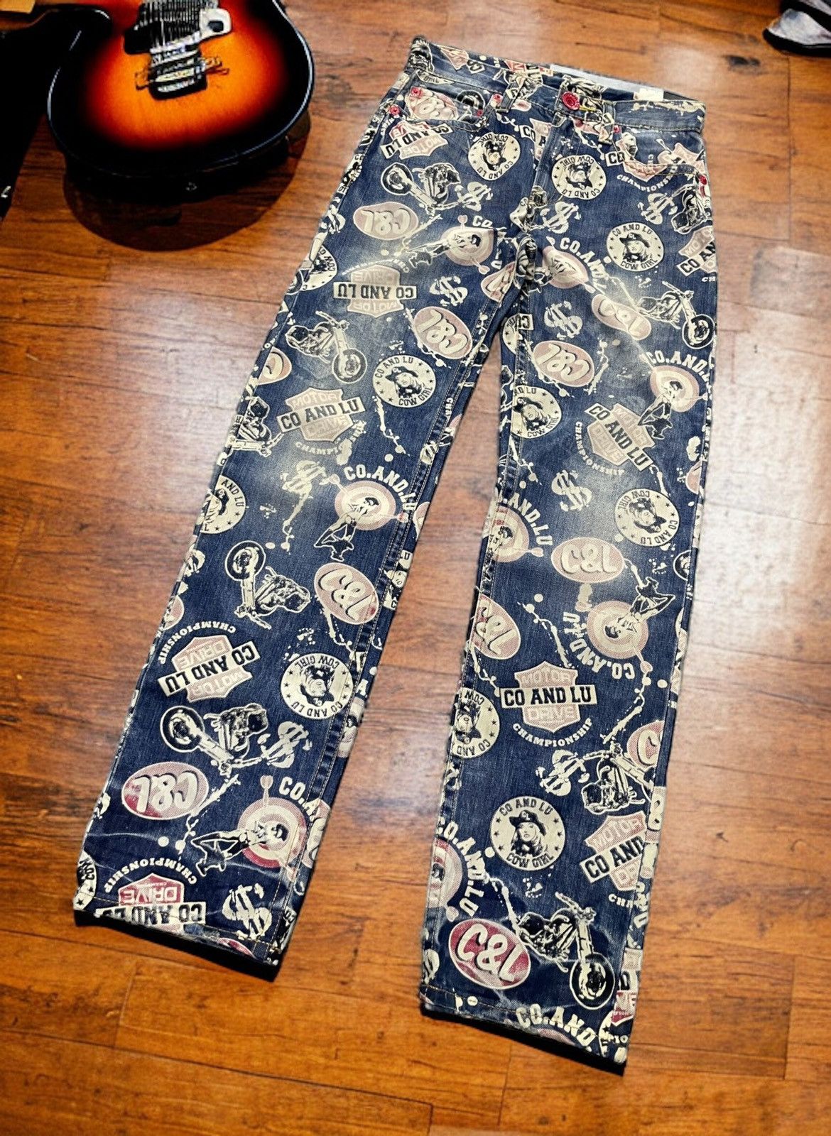 14th Addiction × Hysteric Glamour Co & Lu Japan AOP 666 Hysteric Glamour Styled Denim Pants Size US 29 - 1 Thumbnail