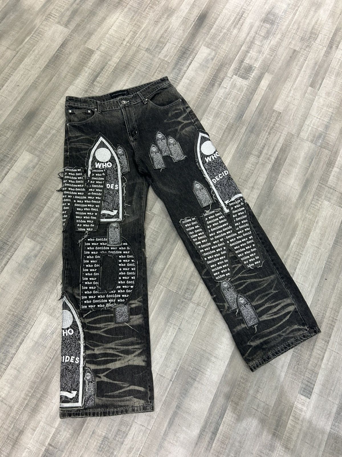 Who Decides War Who Decides War Motif Patched Denim Jeans Size US 34 / EU 50 - 1 Thumbnail