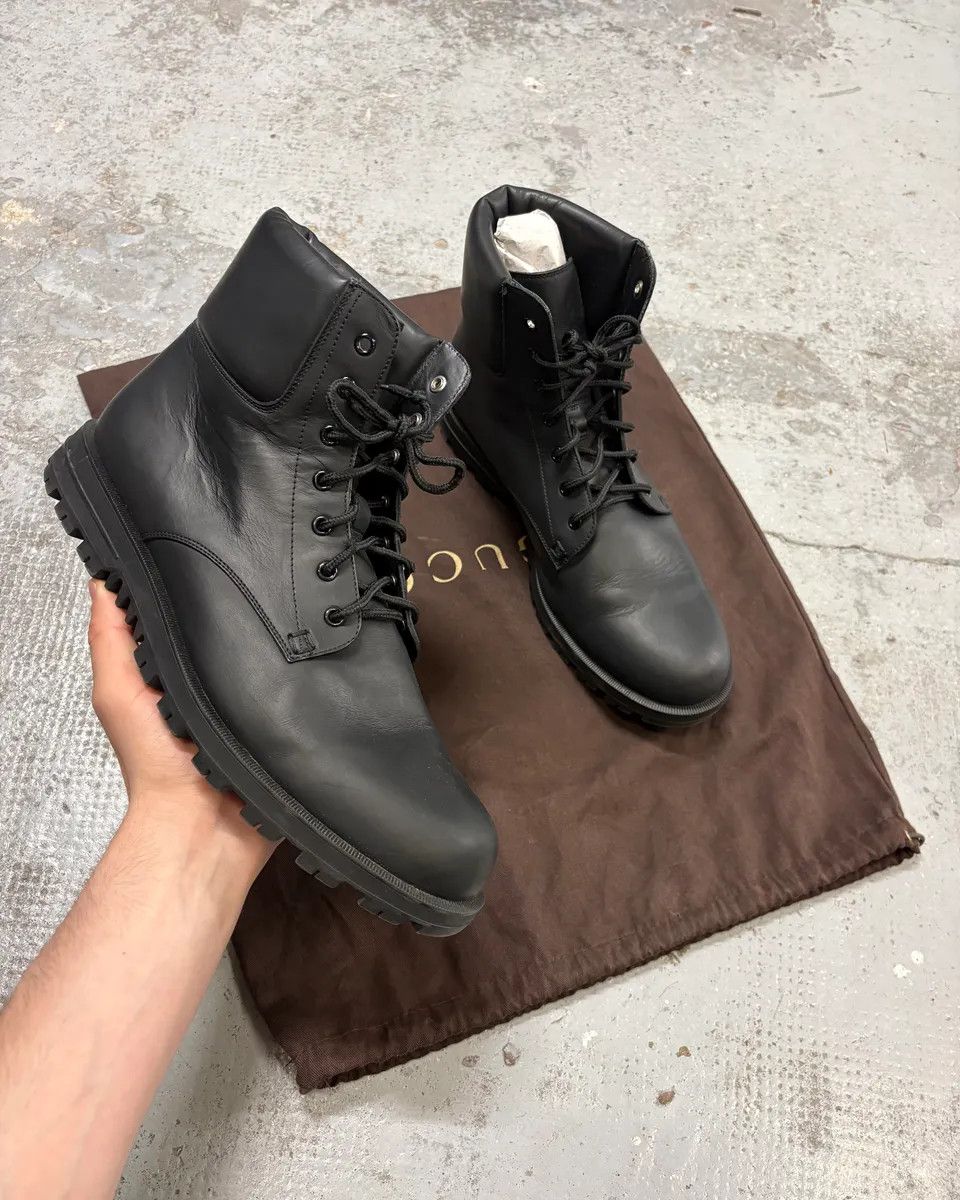 Gucci 2000s Gucci Black Lace-Up Combat Leather Boots Size US 12.5 / EU 45-46 - 1 Thumbnail