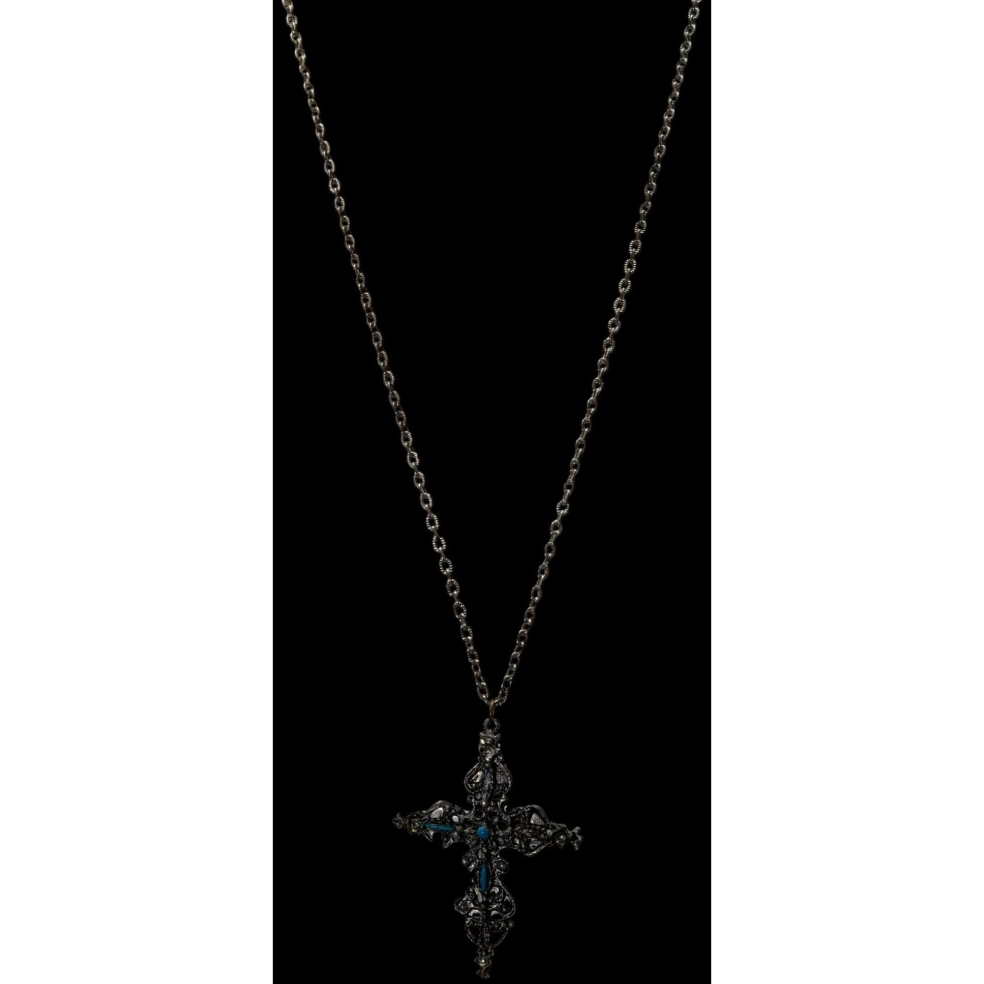 Other Vintage Gothic Ornate Silver Tone Cross Necklace With Blue S Size ONE SIZE - 4 Thumbnail