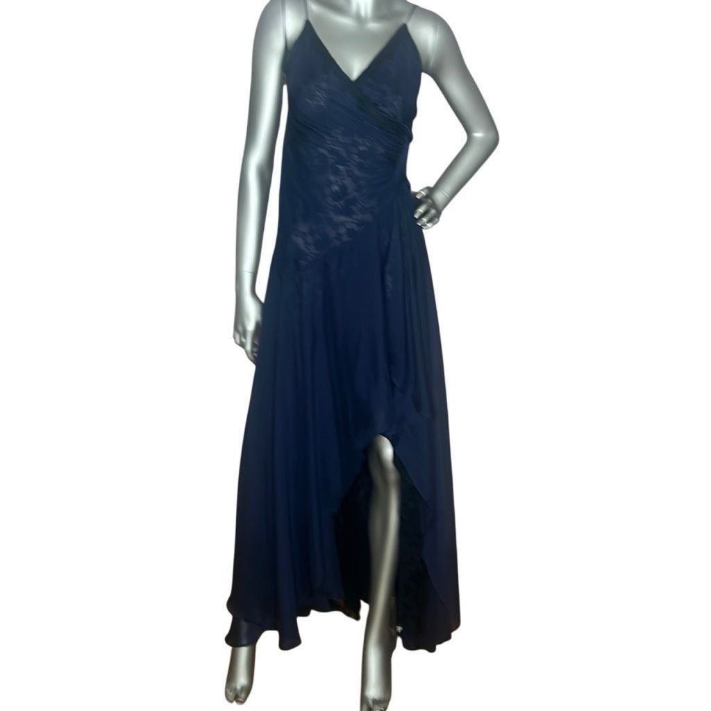 SikSilk Meghan Silk Lace-Trim Dark Blue Gown Dress 4 (024) Size S / US 4 / IT 40 - 1 Thumbnail