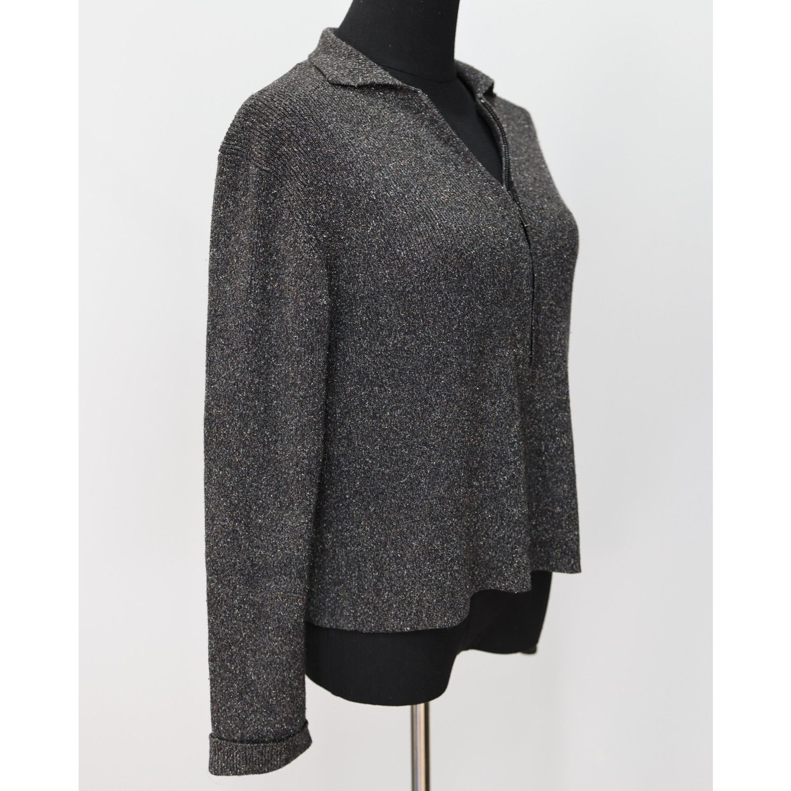 Eileen Fisher EILEEN FISHER Gray Full Zip Collared Cardigan Sweater Size S Size S / US 4 / IT 40 - 5 Thumbnail