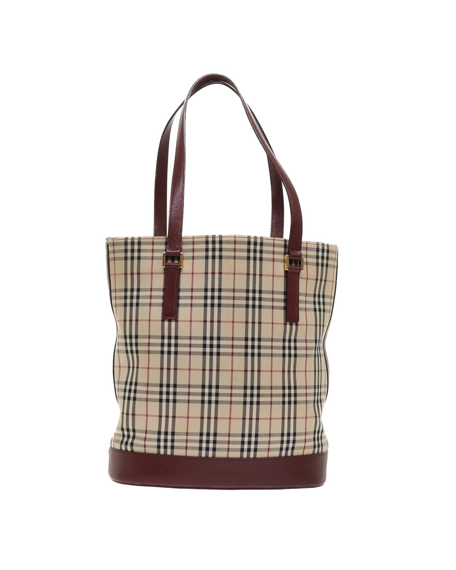 image of Burberry Beige Nylon Tote Bag With Leather Trim, Women's