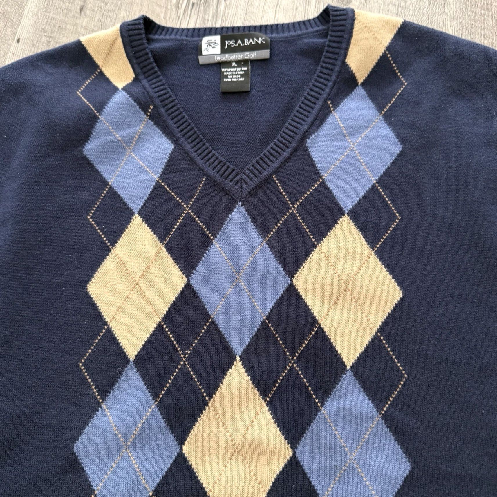 Jos. A. Bank Jos A Bank Leadbetter Golf Vest Men XL Blue Pima Cotton Argyle Print Lightweight Size US XL / EU 56 / 4 - 3 Thumbnail