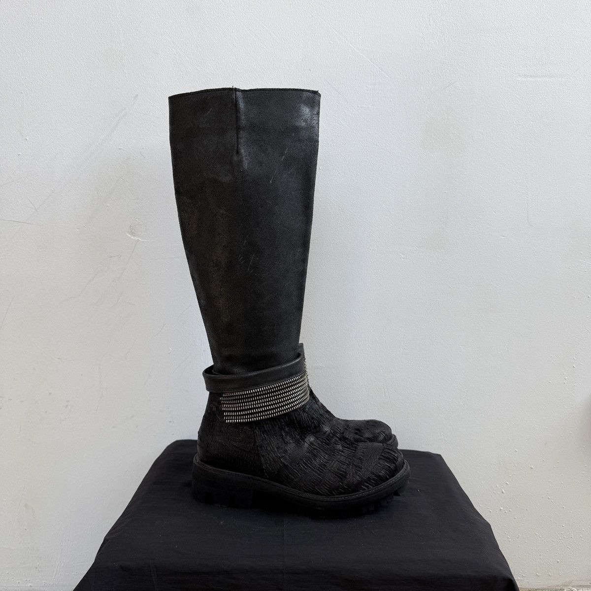 If Six Was Nine Papucei Black Leather Knee High Boots Avant Garde Platform Size US 5 / IT 35 - 4 Thumbnail