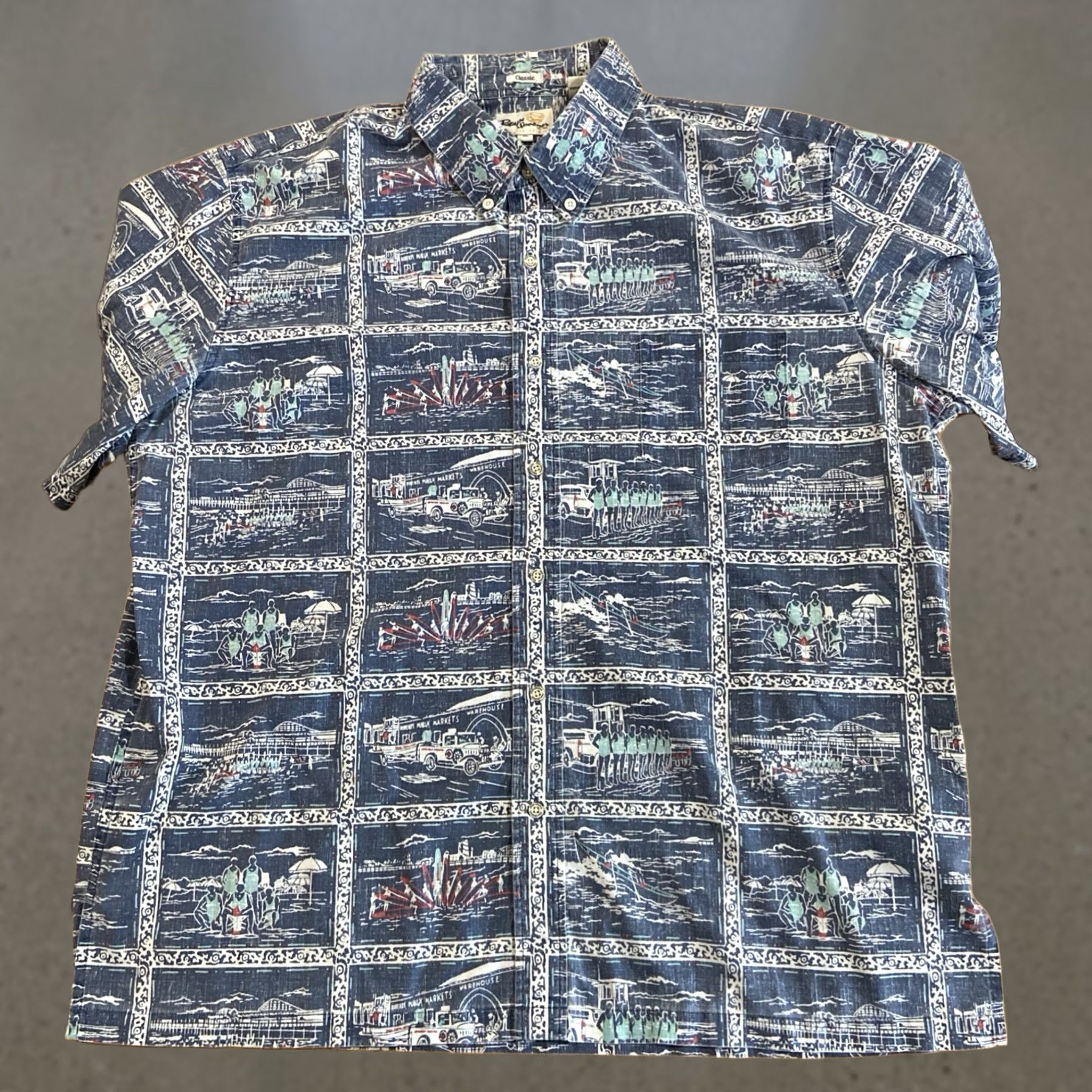 Reyn Spooner VINTAGE Reyn Spooner Beach Fire Marine Lifeguard Blue Pullover Button Aloha Top XL Shirt Mens Short Sleeve Button-Up Collared Beach 90s Size US XL / EU 56 / 4 - 1 Thumbnail