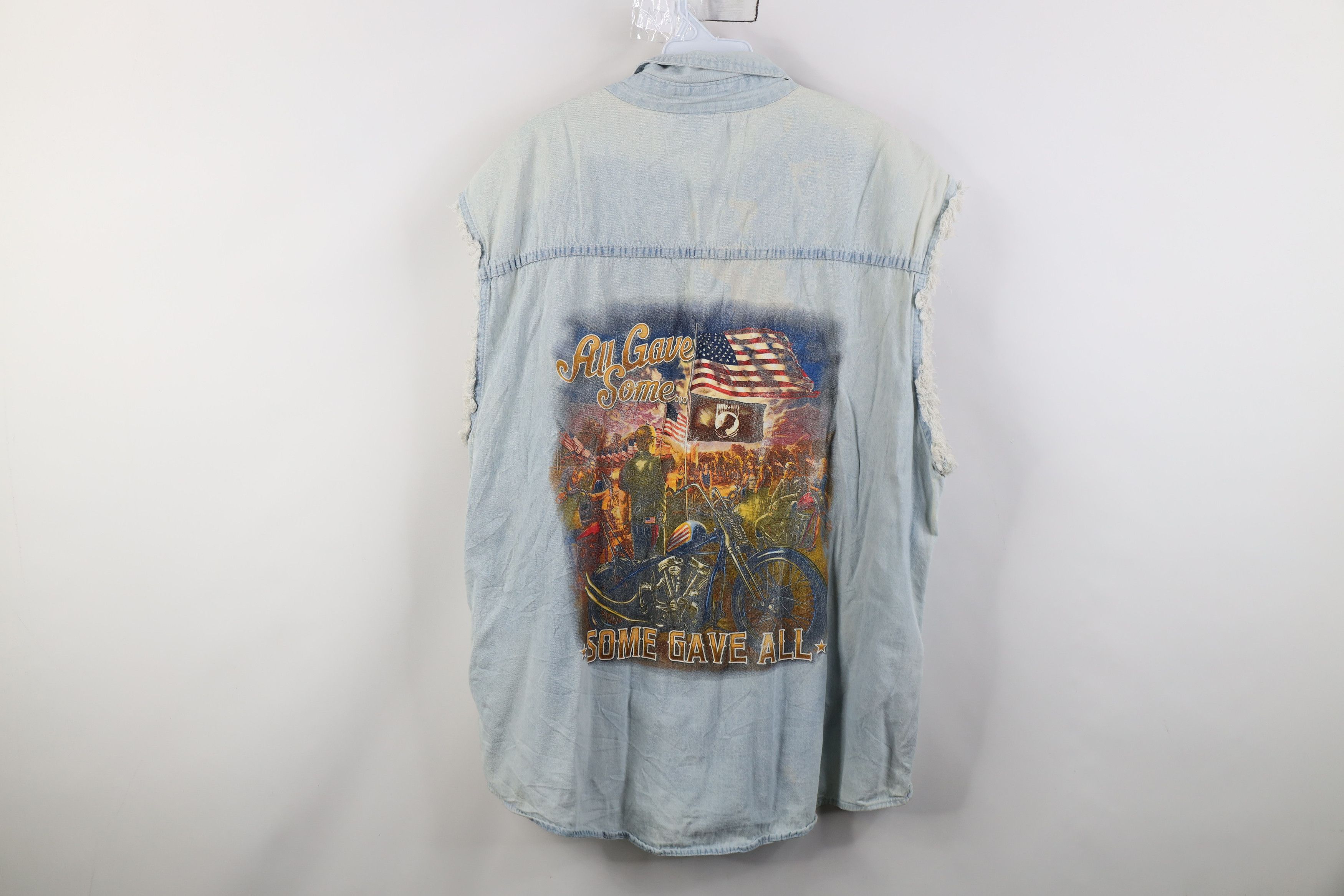 Vintage Vintage 90s POW MIA Motorcycle Cut Off Denim Button Shirt Size US XXL / EU 58 / 5 - 13 Thumbnail