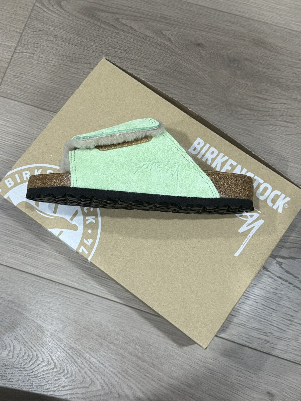 Stussy x Birkenstock Solana Shearling Slide Washed Green