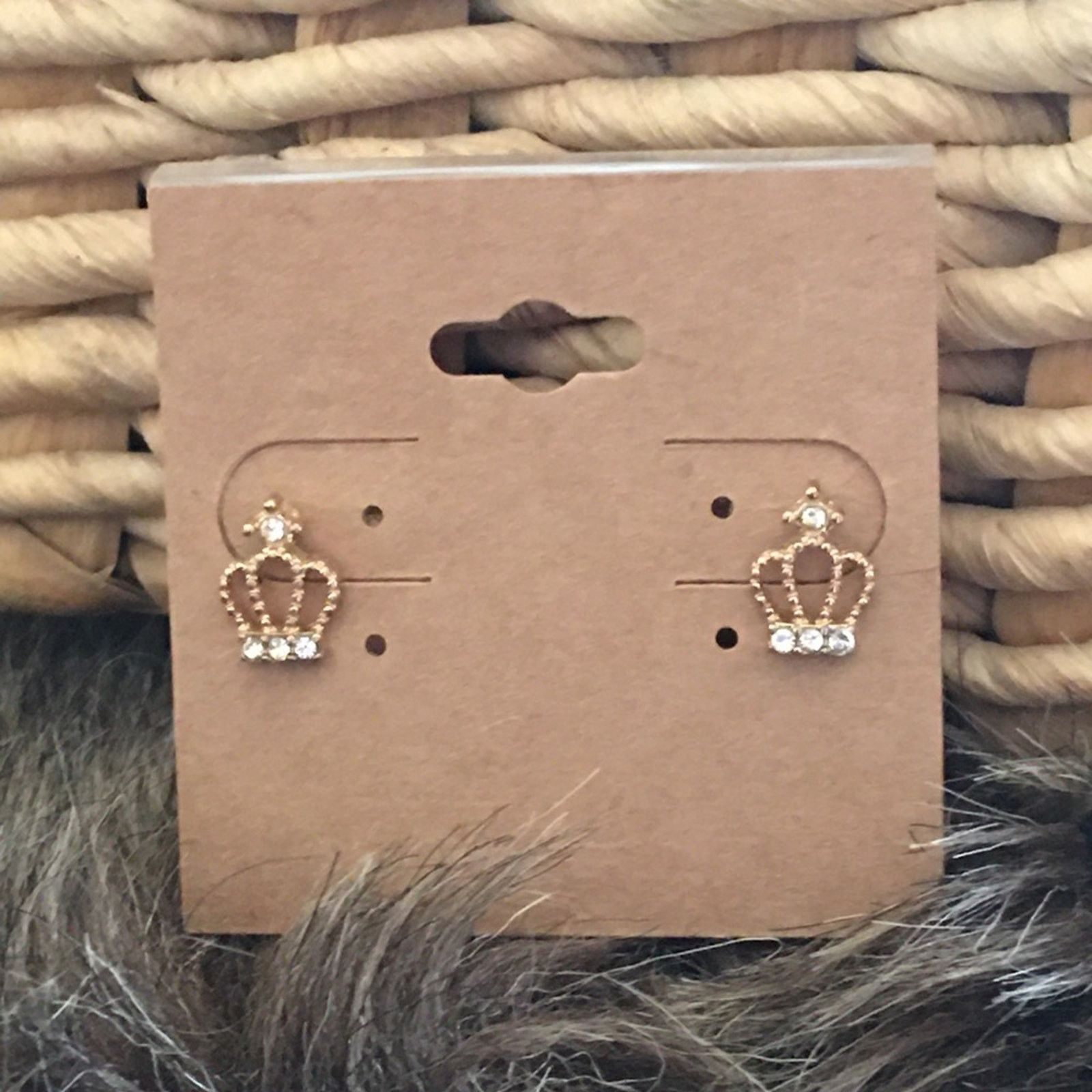 Jewelry Gold crown rhinestone accent pierced earrings Size ONE SIZE - 1 Thumbnail