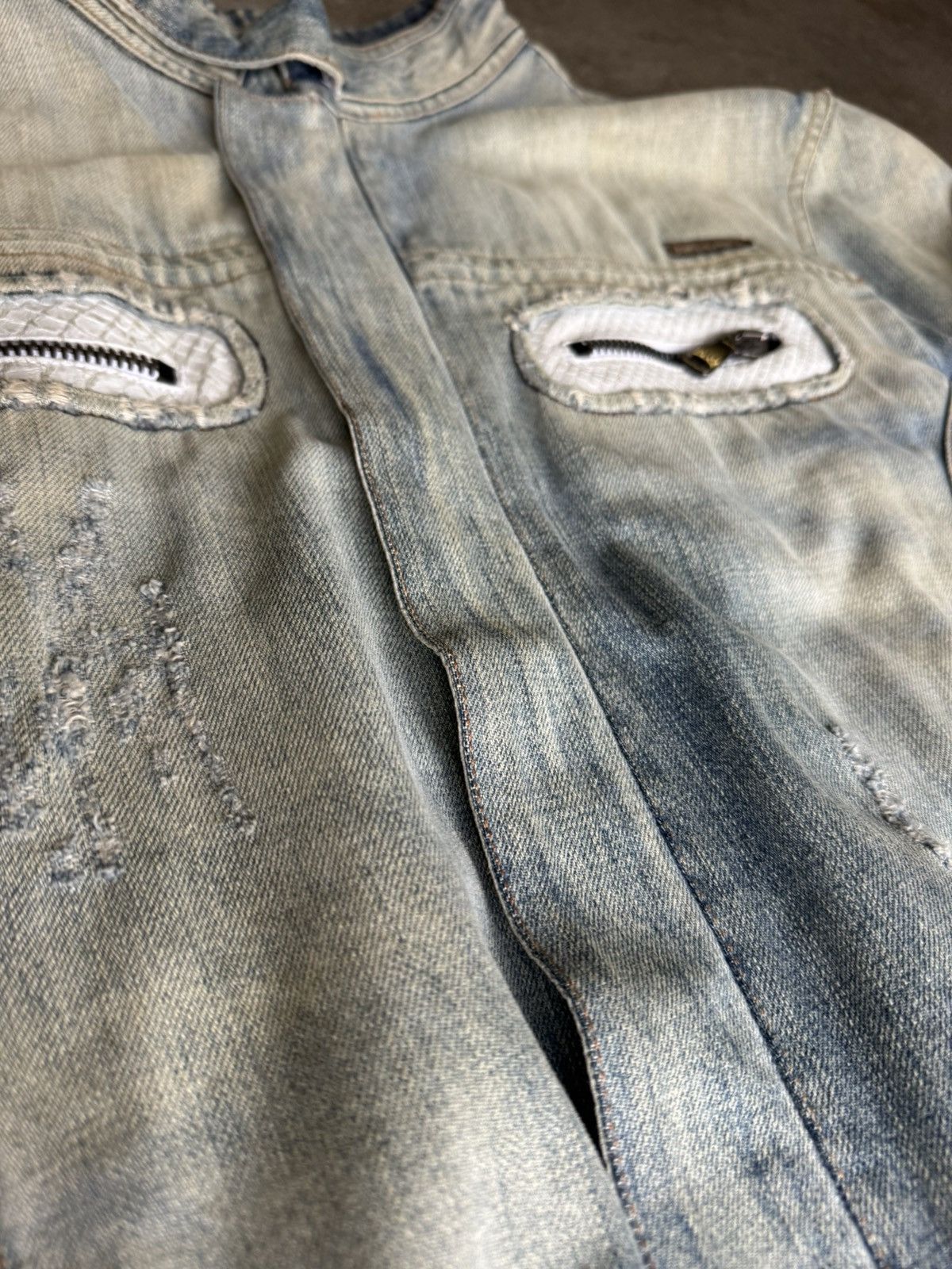 Dolce & Gabbana Dolce & Gabbana Y2K Croc Leather Denim Biker Jacket Size XXL / US 16-18 / IT 52-54 - 5 Thumbnail
