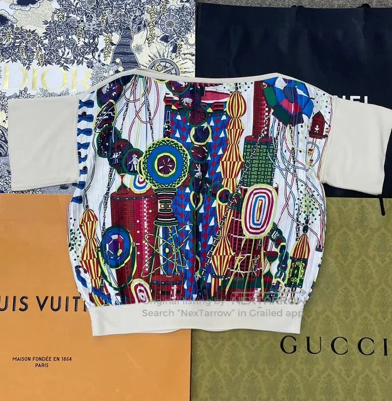 Hermes Hermes Colorful Printed Knit Short Sleeve Top with Patchwo Size XS / US 0-2 / IT 36-38 - 3 Thumbnail