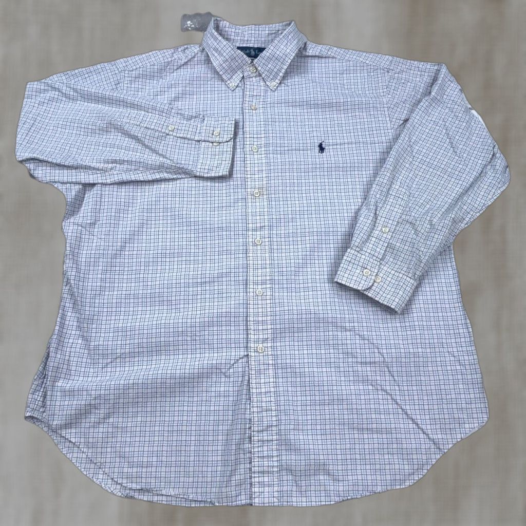 Ralph Lauren Ralph Lauren Shirt Men 17 34 White Blue Pink Plaid Button Up Dress Poplin Pony Shirt Button-Front Mens Regular White Plaid Classic Preppy Size 46R - 1 Thumbnail