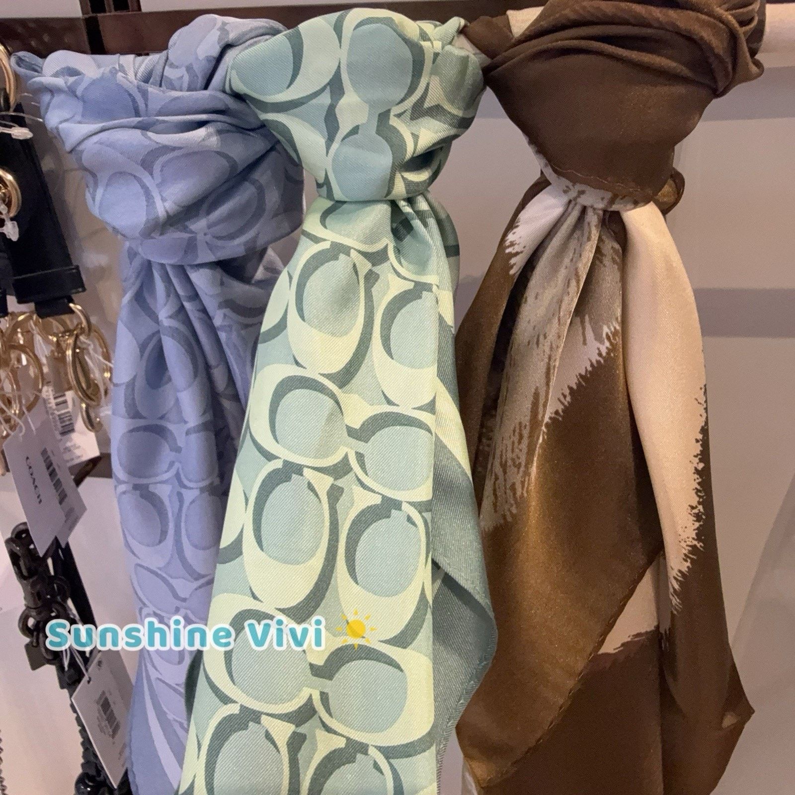 Coach NWT Coach Silk Diamond Scarf CCQ00 mint color (no bag） Size ONE SIZE - 1 Thumbnail