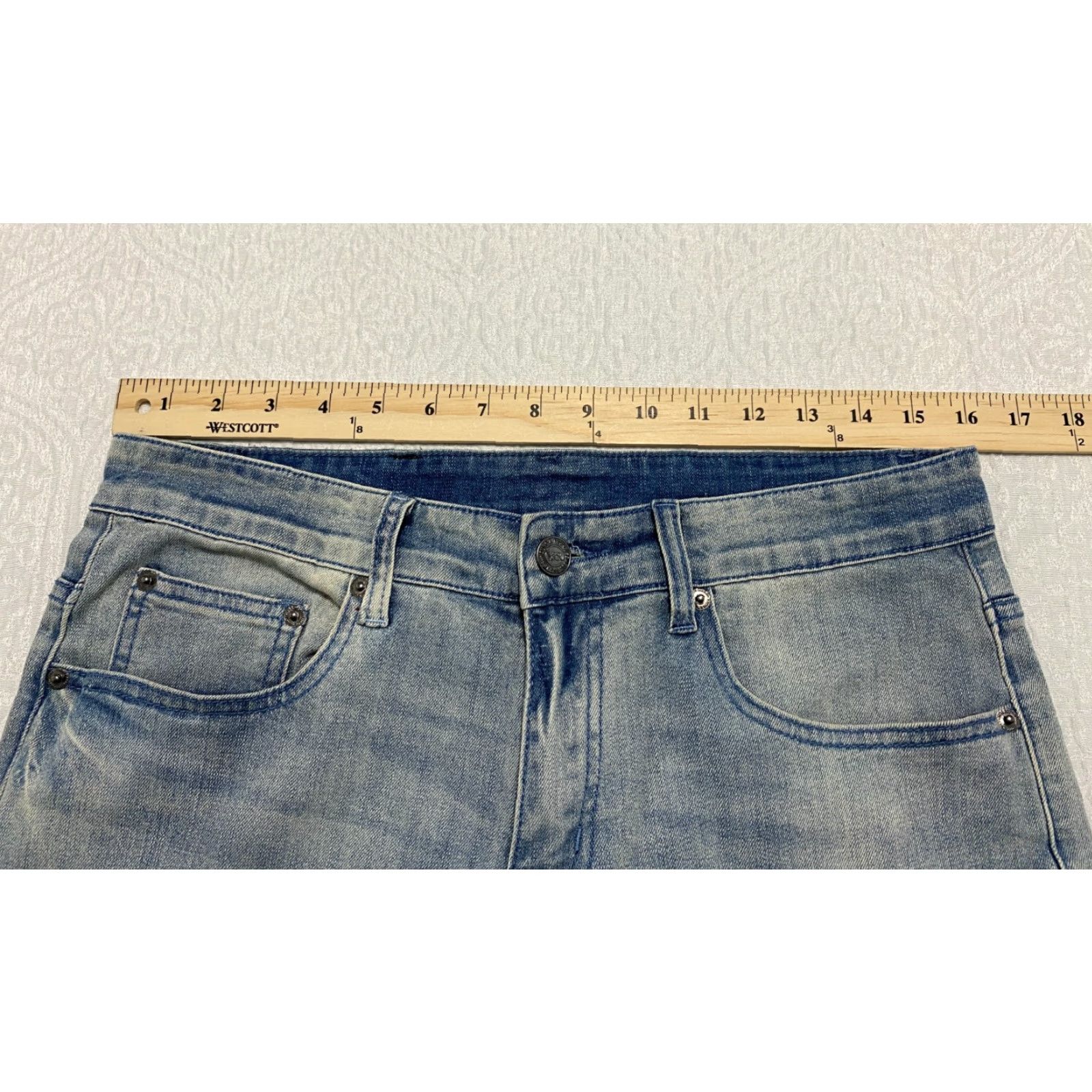Vintage Y&R Young Reckless Jeans Mens 30 Blue Distressed 5-Pocket Denim Skinny Slim Patch Embroidered Casual Streetwear Distressed Jeans Men 30 Blue Size US 31 - 4 Thumbnail