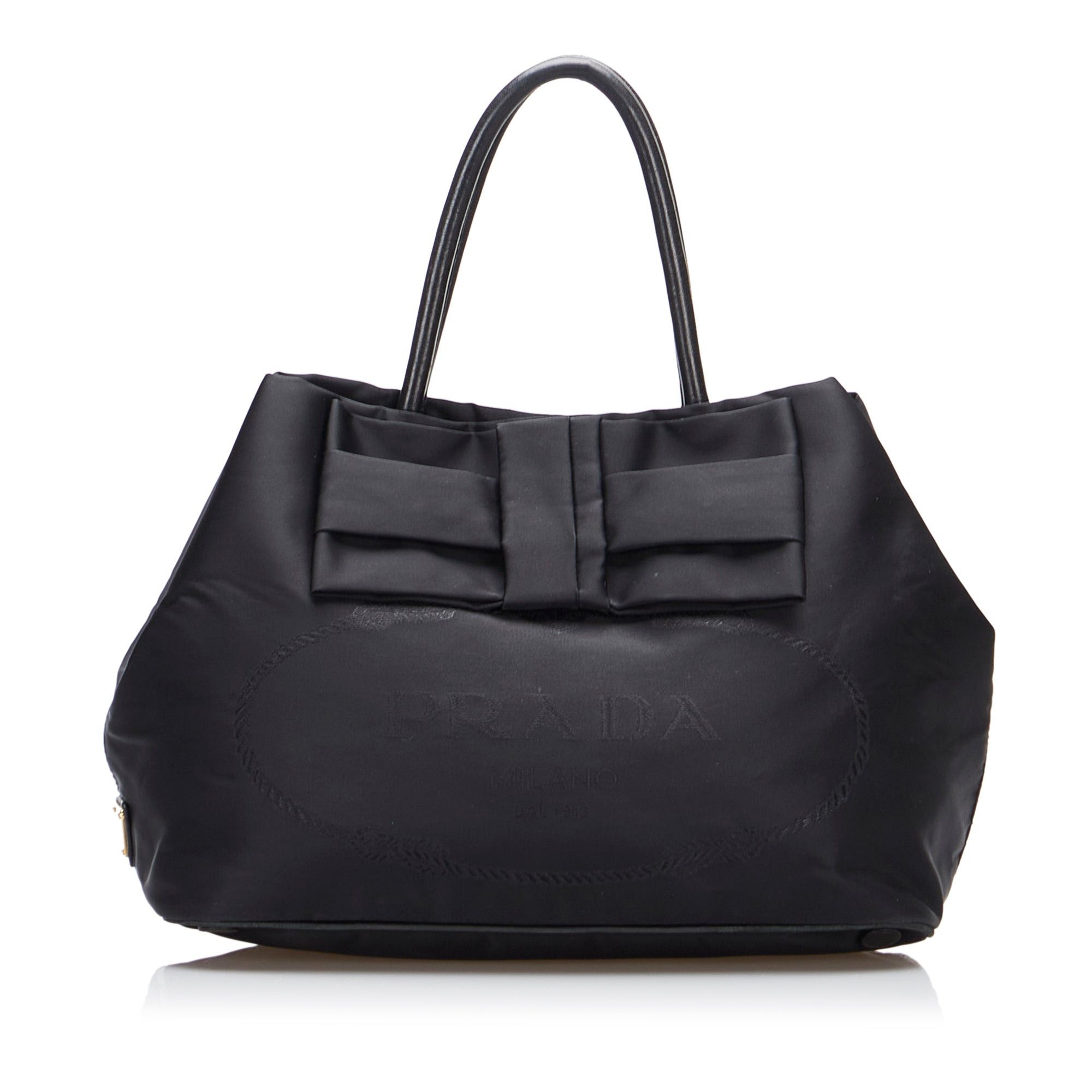 image of Prada Canapa Tessuto Bow Satchel in Black, Women's