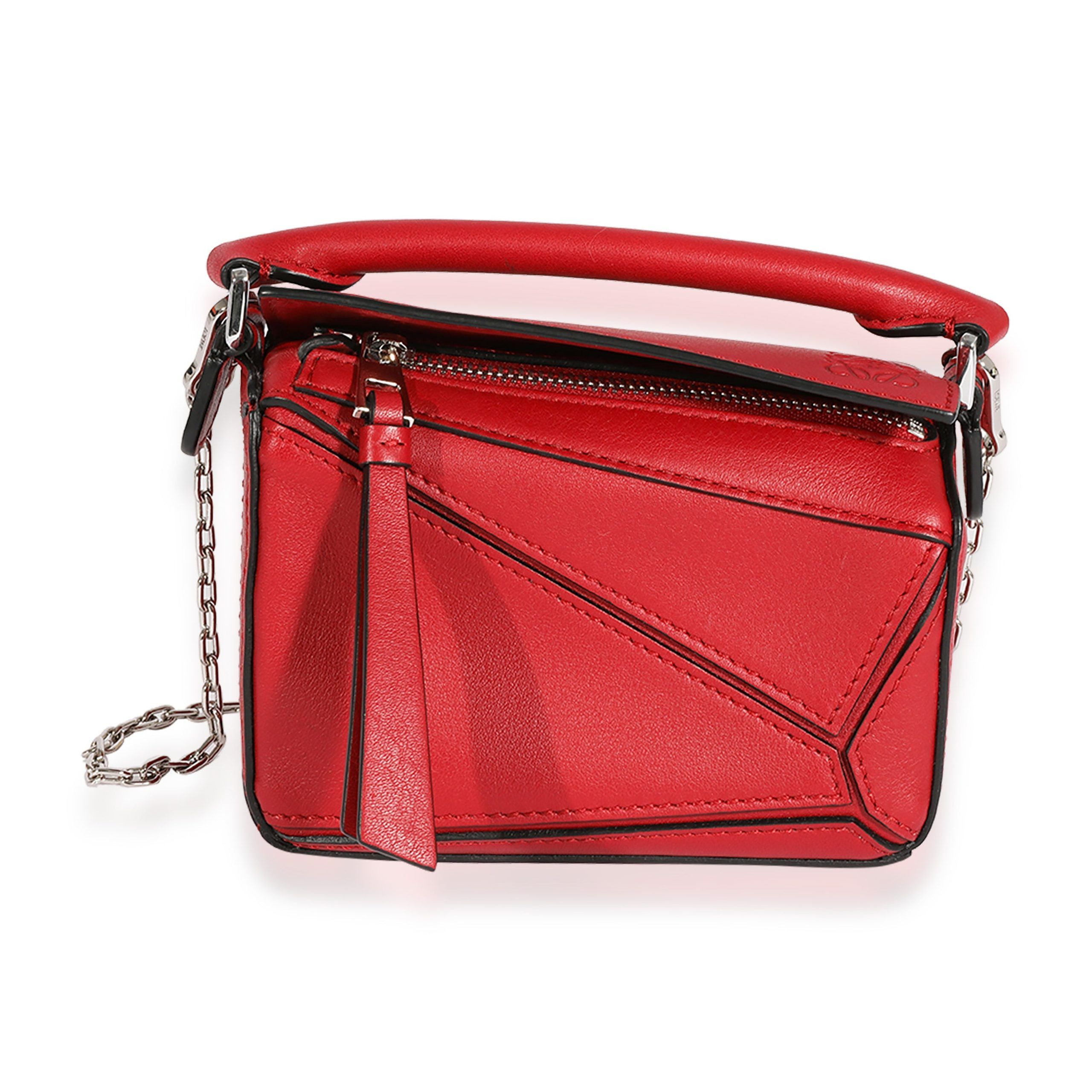image of Loewe Red Leather Nano Puzzle Bag, Women's