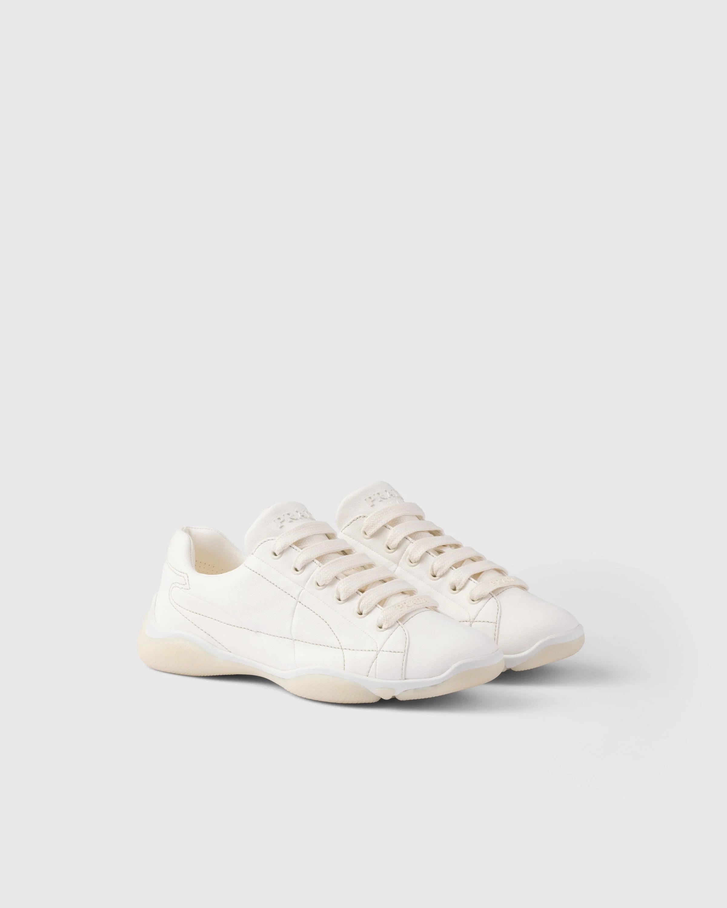 Prada o1srvl11e0226 Dup / Nappa Leather Sneakers in Ivory Size US 9 / EU 42 - 1 Thumbnail