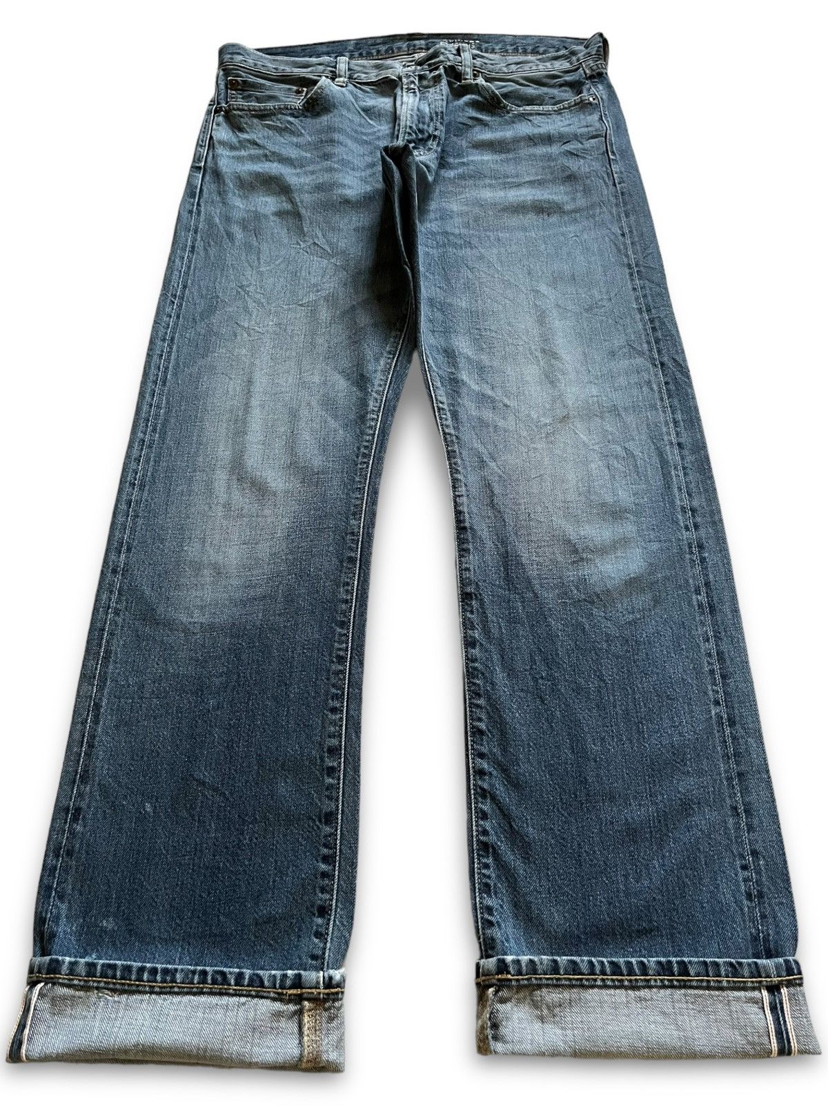 Japanese Brand × Uniqlo Vintage Japanese Uniqlo Selvedge Distressed Loose Blue Jeans Size US 35 - 1 Thumbnail