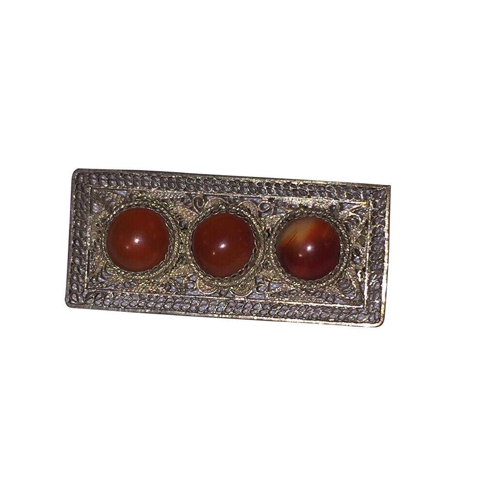 Designer Art Deco Chinese Sterling Filigree Carnelian Cabochon Brooch Size ONE SIZE - 1 Thumbnail