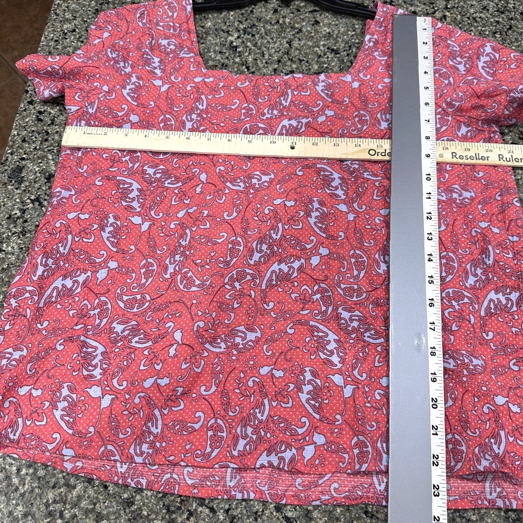 Vintage Zac & Rachel Blouse Womens XL Pink Blue Paisley Square Neck Smocked Short Sleeve Size XL / US 12-14 / IT 48-50 - 3 Thumbnail