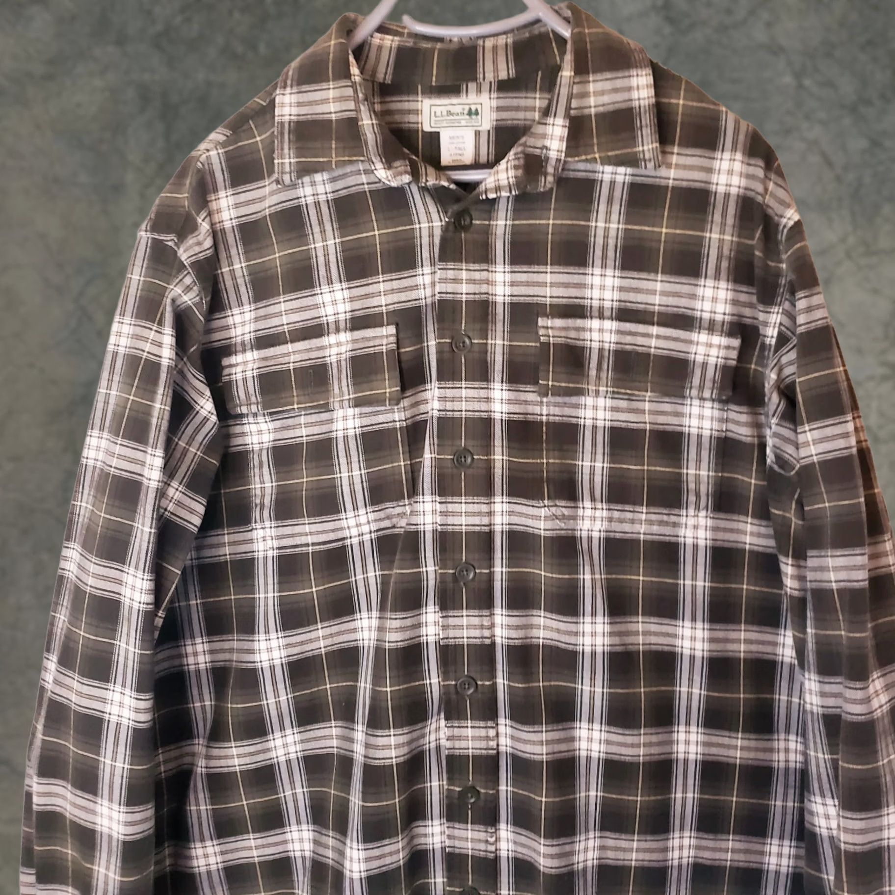 Vintage VINTAGE L.L. Bean Shirt Men LT Large Tall Button-Up Twill White Green Tartan Plaid 90s Shirt Mens Size US L / EU 52-54 / 3 - 1 Thumbnail
