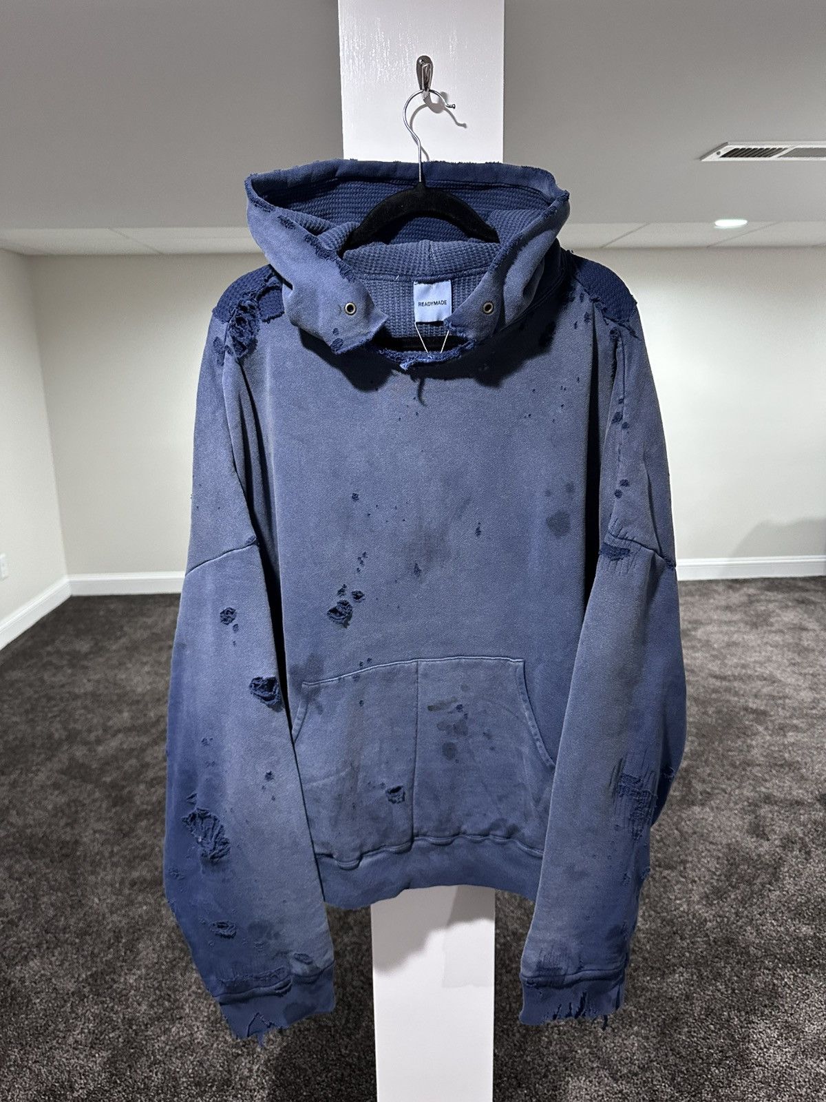 READYMADE Readymade Navy Washed Distressed Dirty Double Layered Hoodie Size US M / EU 48-50 / 2 - 1 Thumbnail