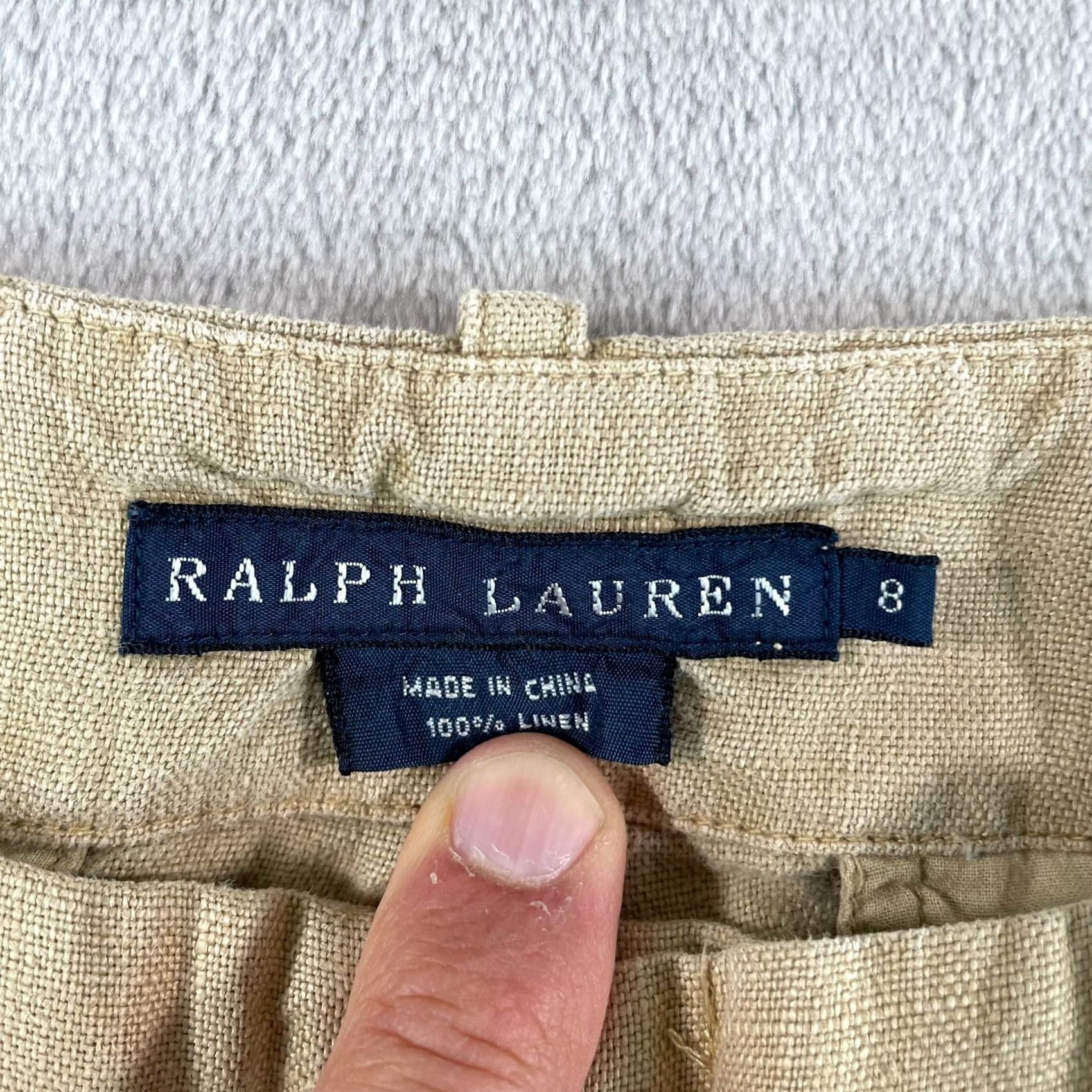 Ralph Lauren VINTAGE Ralph Lauren Collection Wide Leg Trouser Pants Women 8 Beige 100% Linen Dress Pants Wide-Leg Pockets 28in Inseam Spring Summer Fall Womens Size 30" / US 8 / IT 44 - 2 Thumbnail
