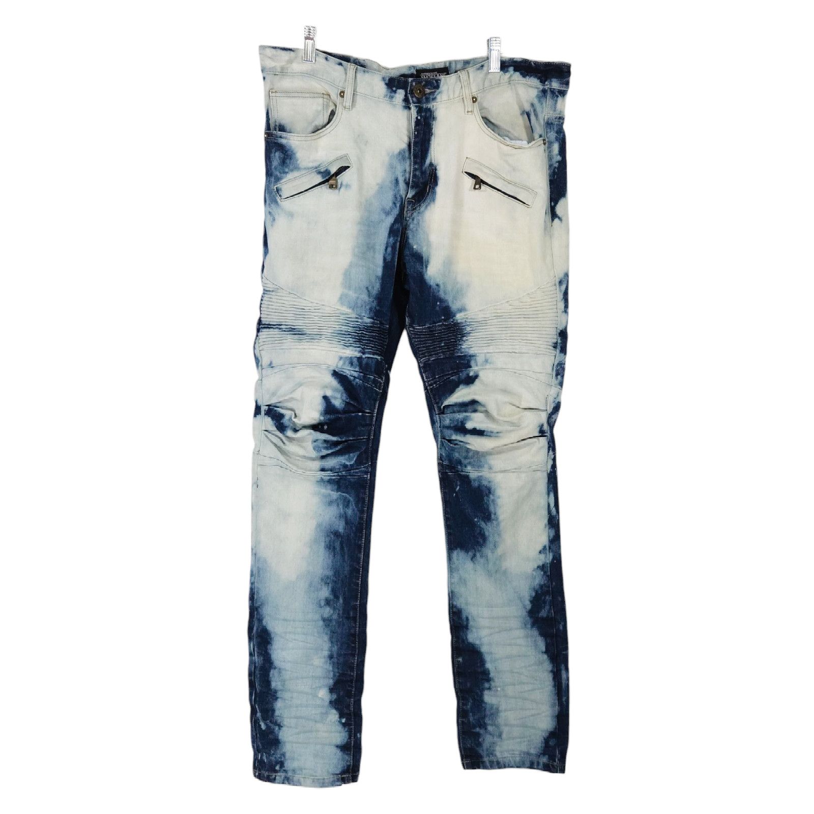 Smoke Rise EUC Smoke Rise Y2K Moto Biker Denim Jeans 38x33 Blue White Size US 38 / EU 54 - 1 Thumbnail
