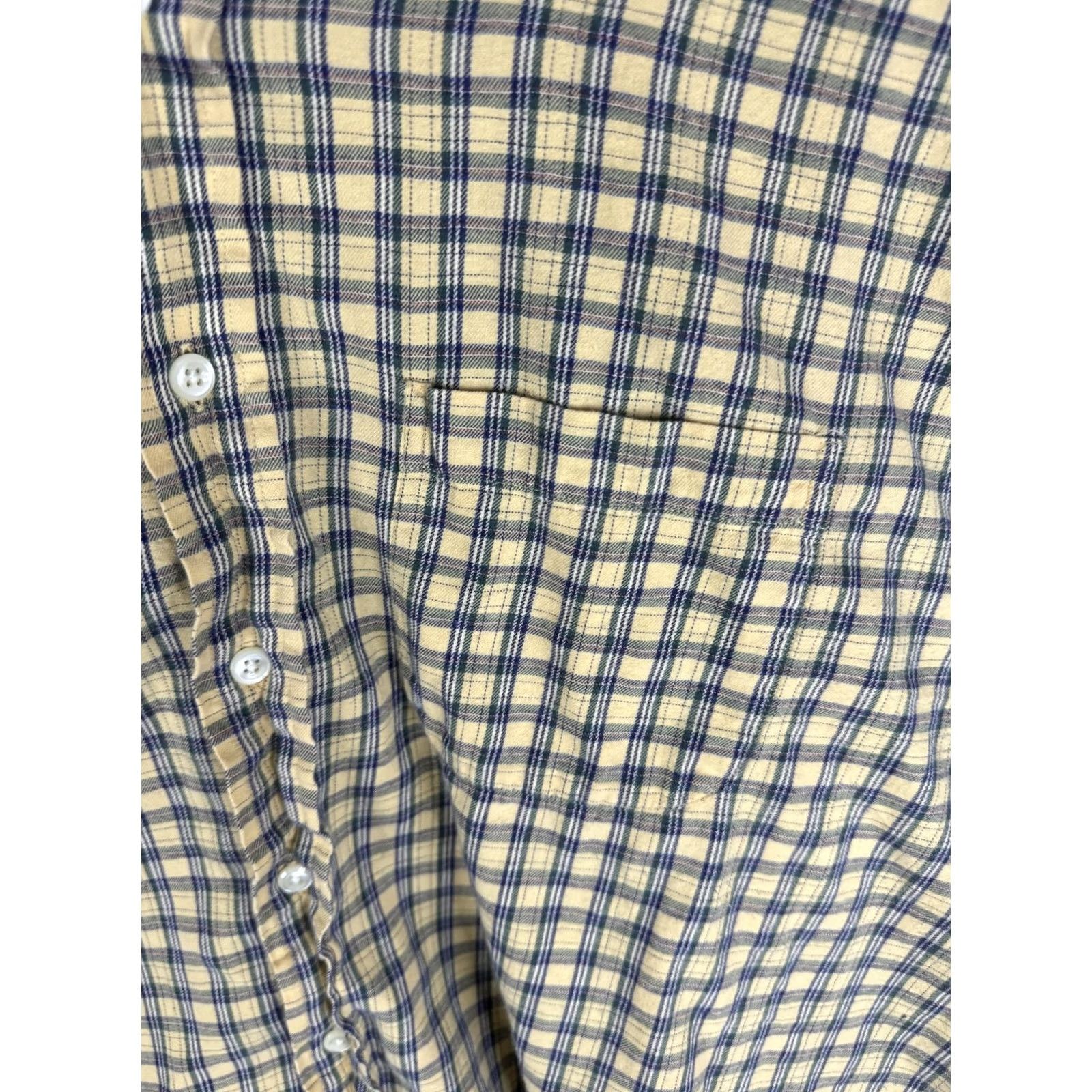 Brooks Brothers Brooks Brothers Shirt Mens XL Yellow Blue Plaid Button Front Cotton Casual Shirt Size US XL / EU 56 / 4 - 4 Thumbnail