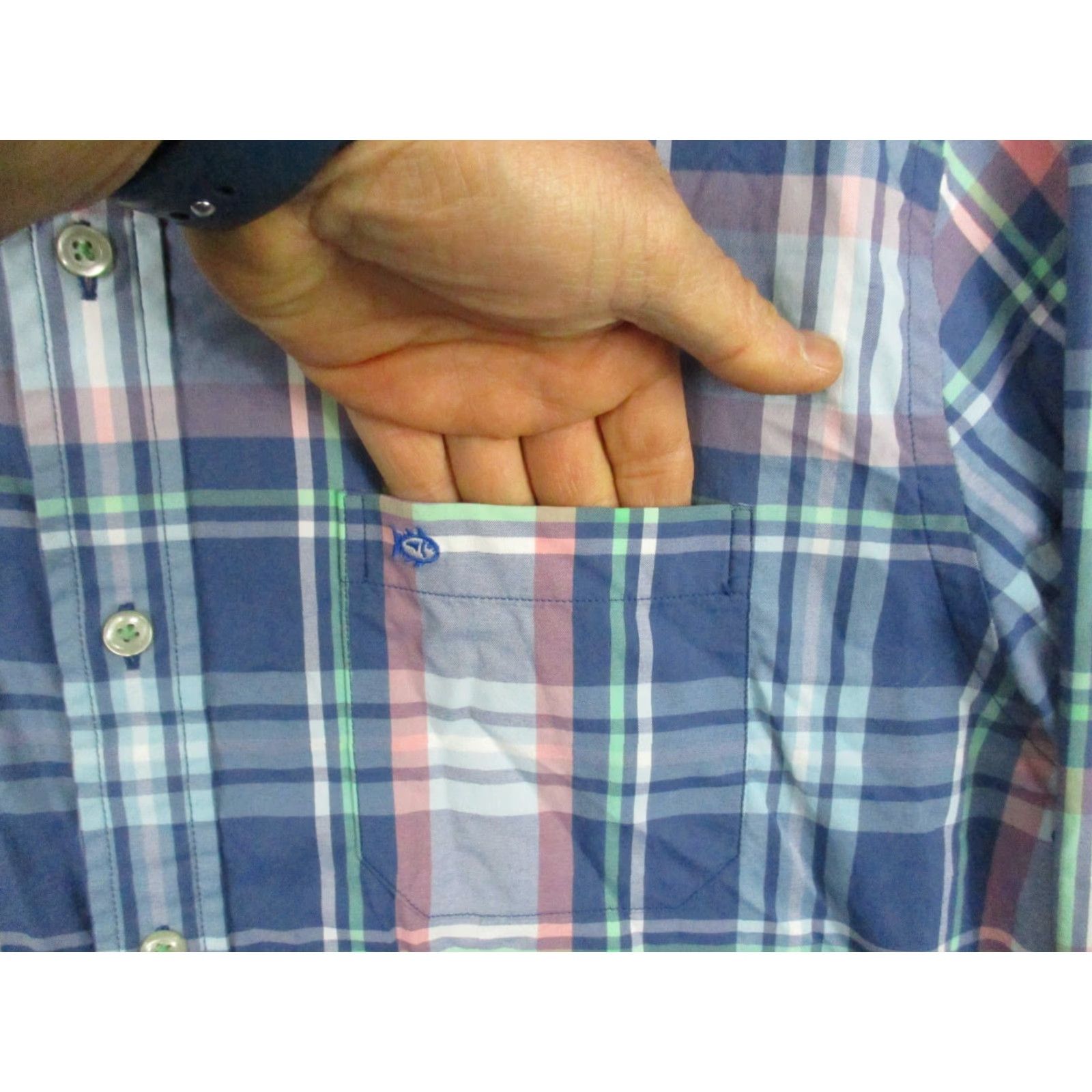 Southern Tide Southern Tide Performance Shirt Medium Mens Blue Salmon Plaid Long Sleeve Button-Up Shirt Size US M / EU 48-50 / 2 - 3 Thumbnail