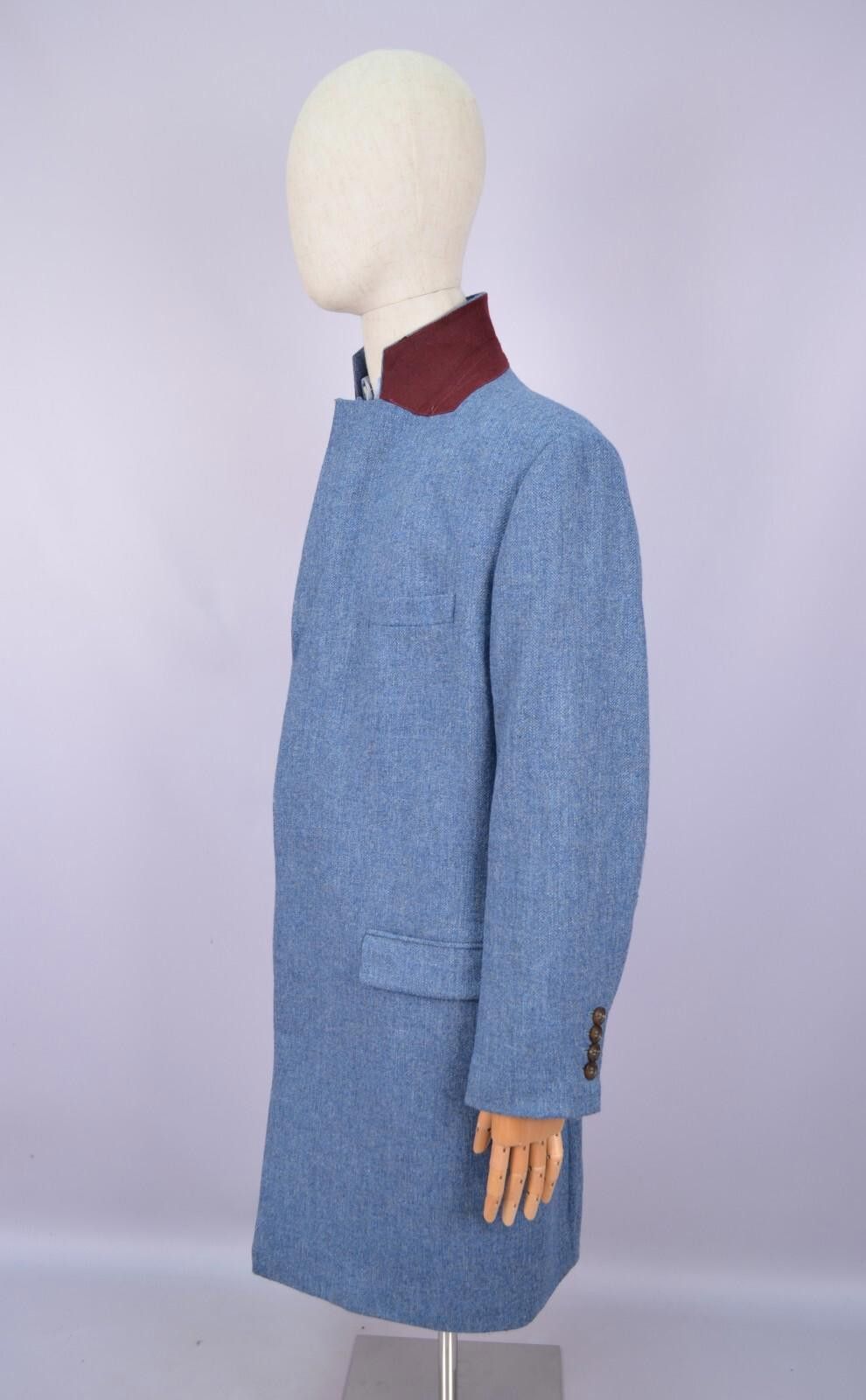 Designer Samuel Windsor 100% Wool Herringbone Blue Coat Jacket Sz 40" Size US L / EU 52-54 / 3 - 6 Thumbnail