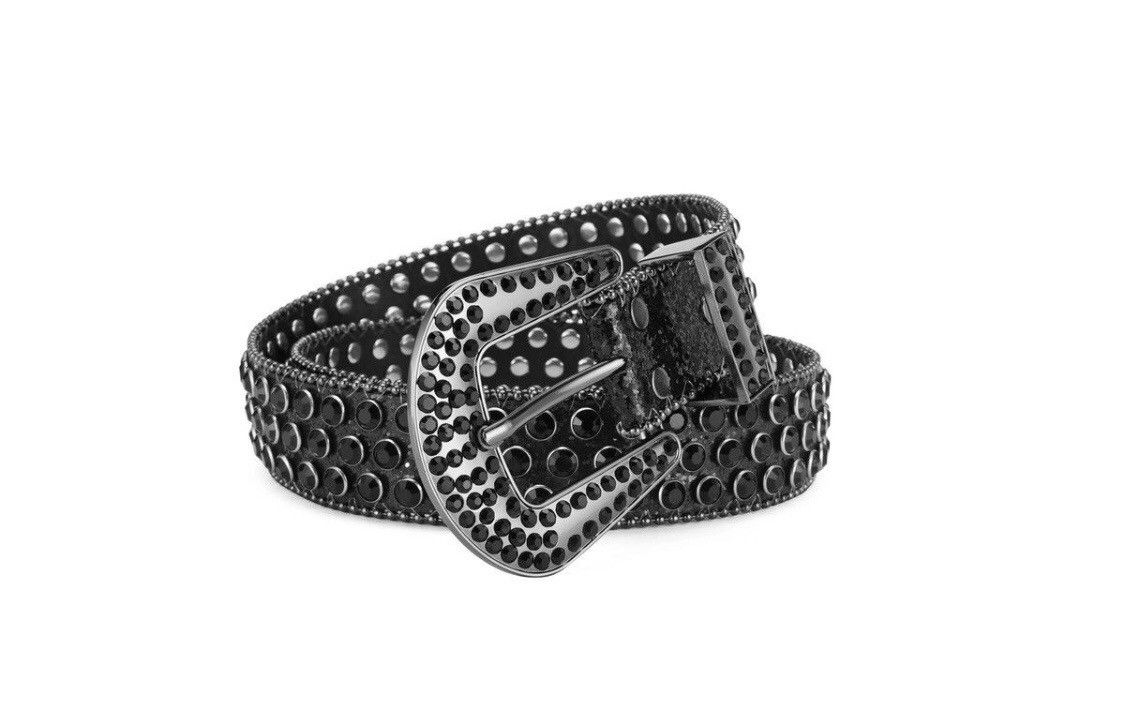 Leather Black rhinestone Rivet Belt Size ONE SIZE - 1 Thumbnail