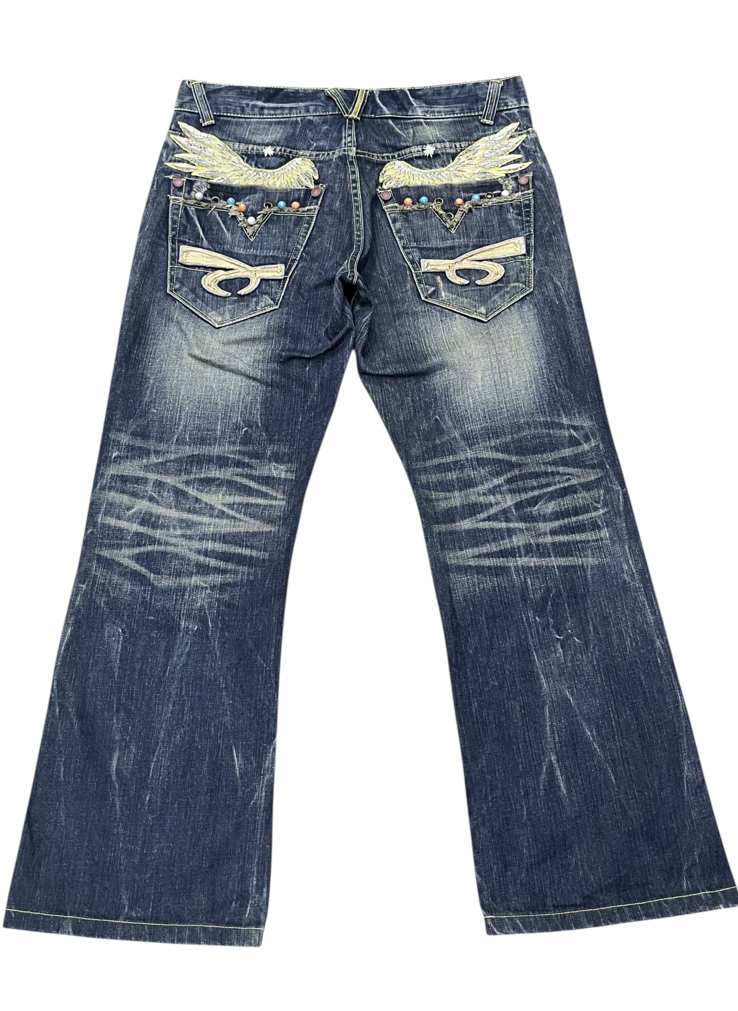 Japanese Brand 🔥REDPEPPER Embroidery Wings Flare Distressed Clawmark Denim Size US 31 - 1 Thumbnail