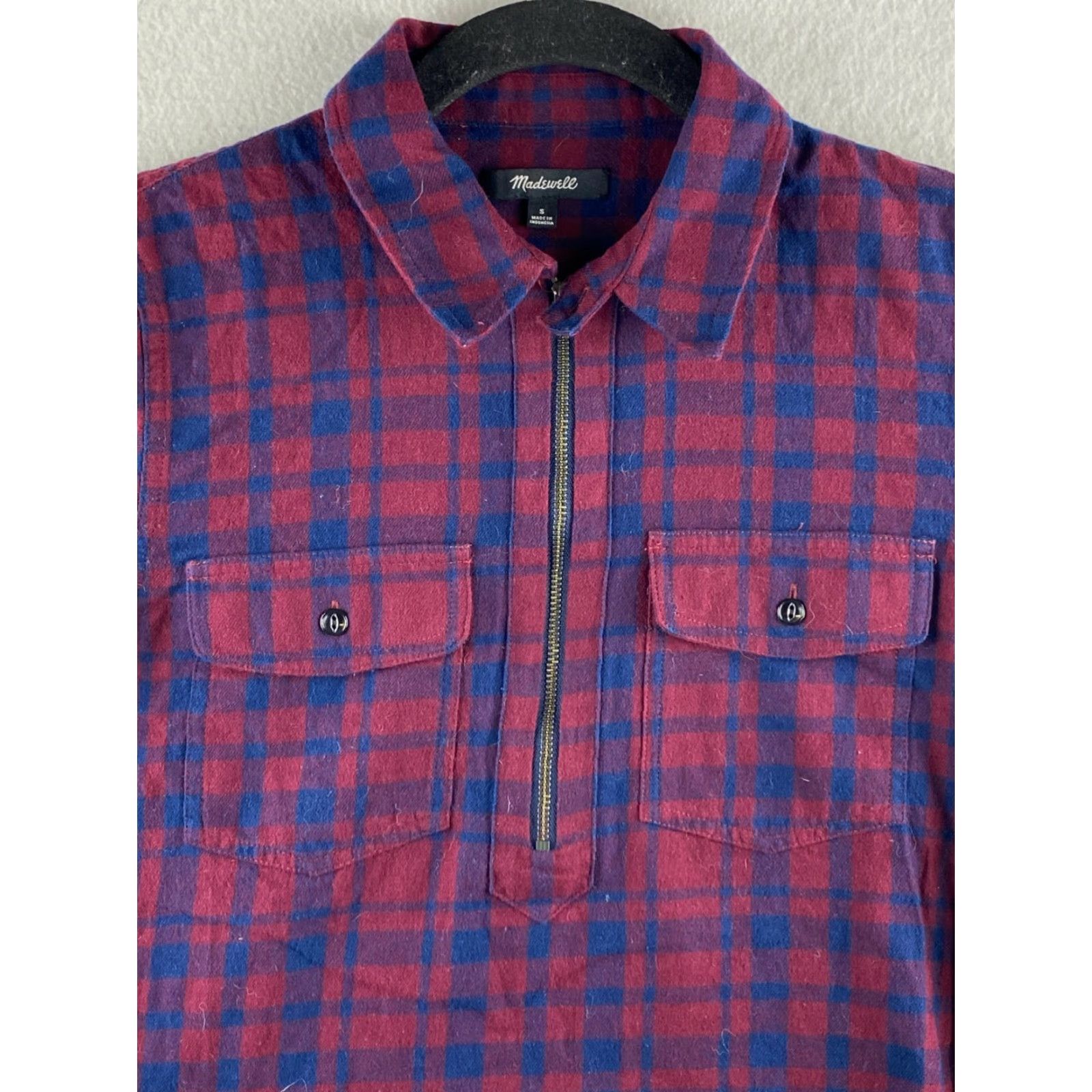 Madewell Madewell Shirt Womens Small S Blue Red Plaid 1/4 Zip Long Sleeve Multicolor Flannel Shirt Size S / US 4 / IT 40 - 2 Thumbnail
