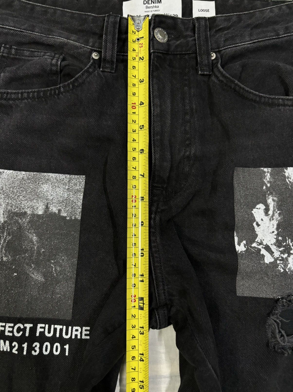 JNCO Bershka Black Faded Baggy Tapered Distressed Grunge Jeans Size US 30 / EU 46 - 19 Thumbnail